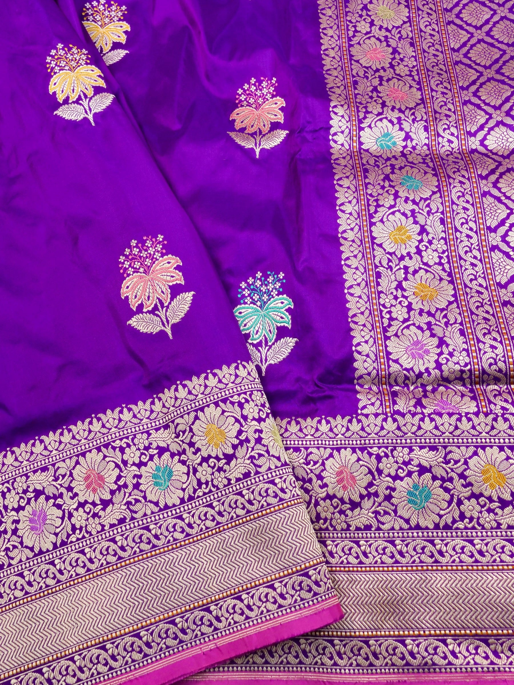 Handwoven Purple Banarasi Katan Silk Saree