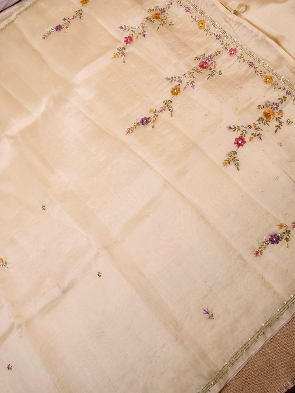 Handwoven Ivory Banarasi Organza Silk Saree