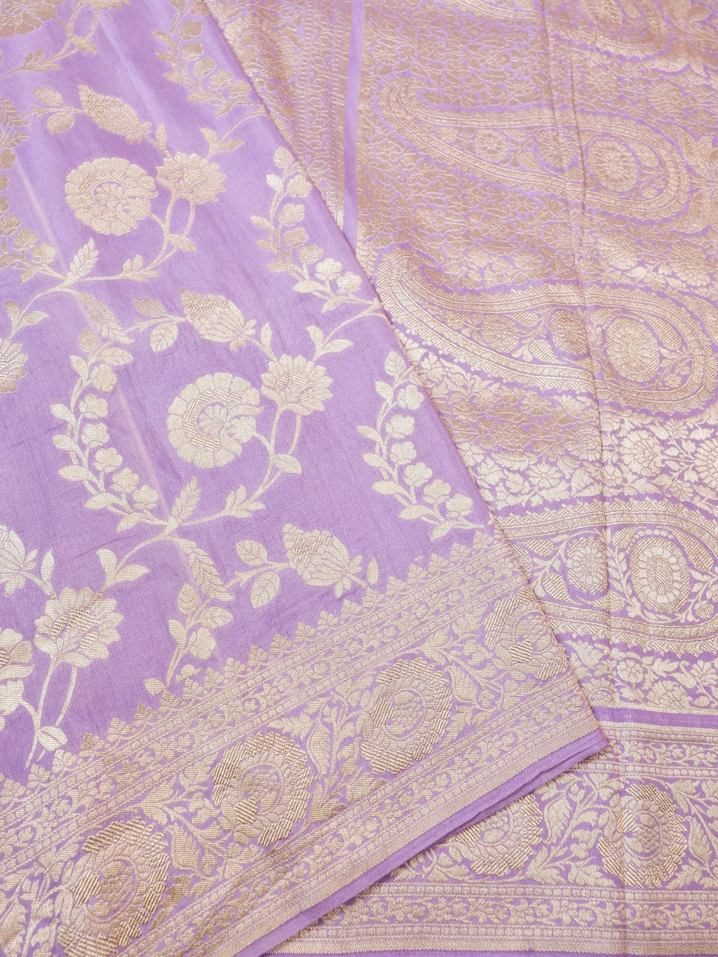 Handwoven Lavender Banarasi Monga Silk Saree