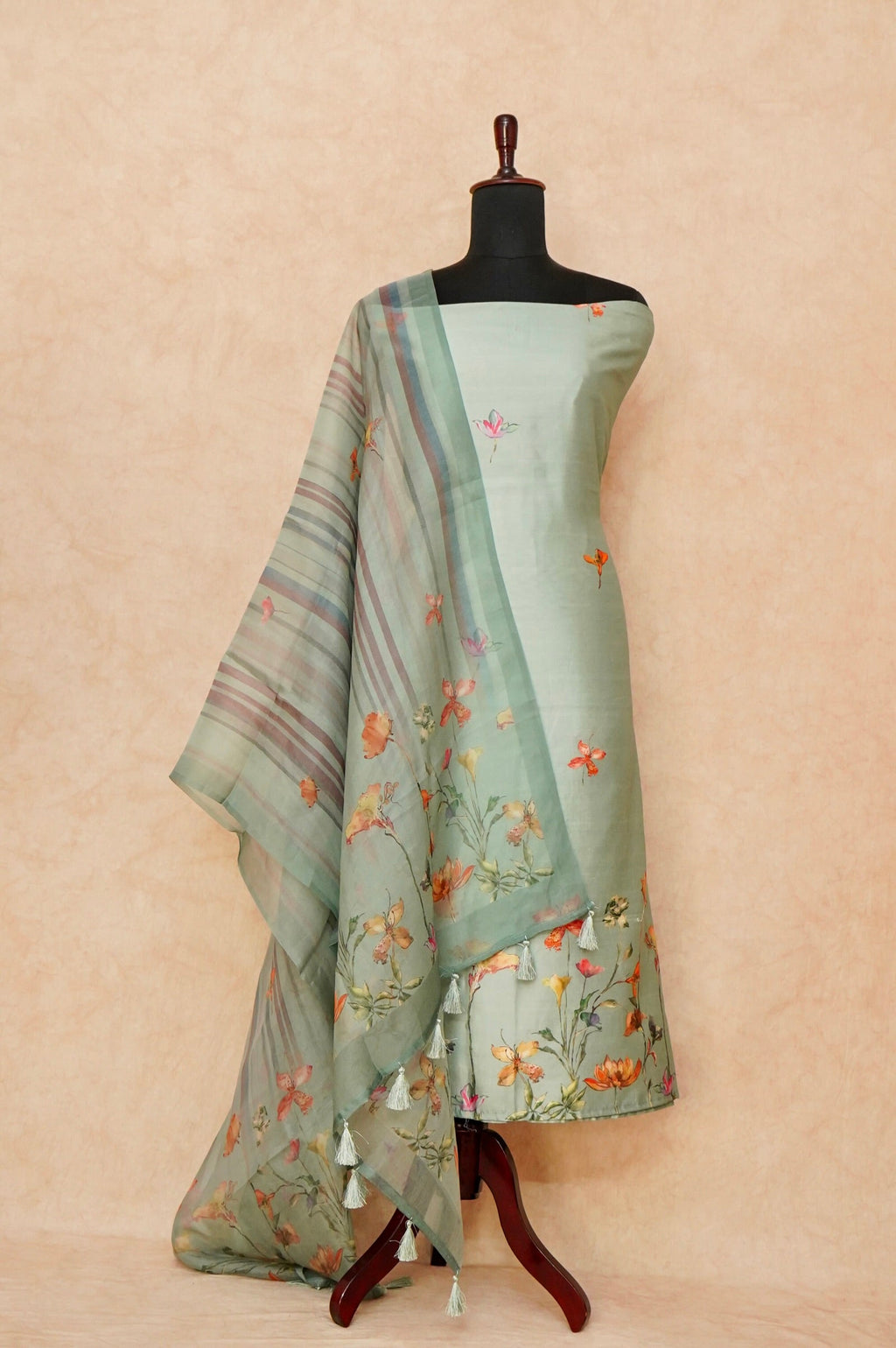 Handwoven Sea Green Banarasi Chiniya Silk Suit
