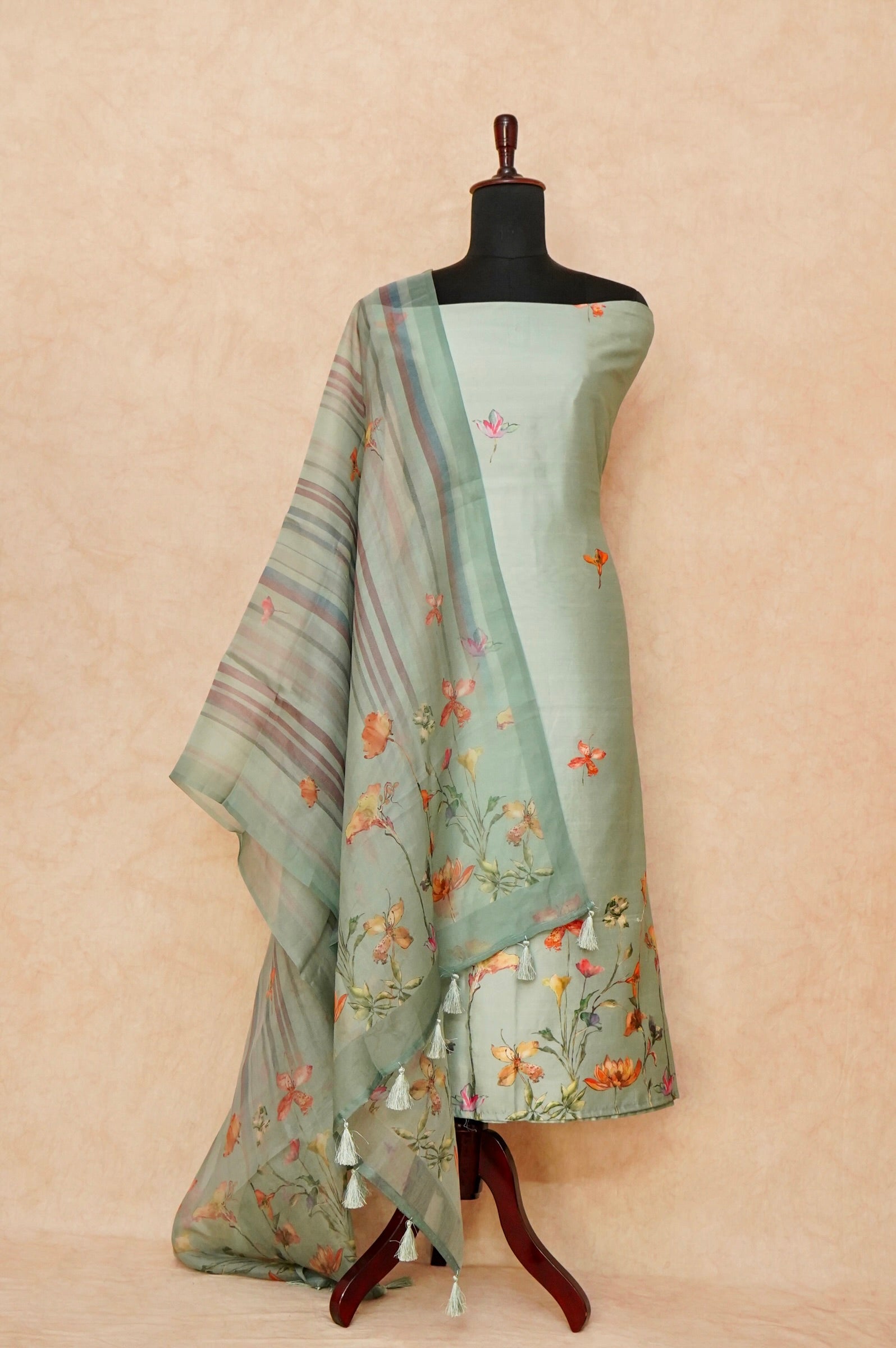 Handwoven Sea Green Banarasi Chiniya Silk Suit