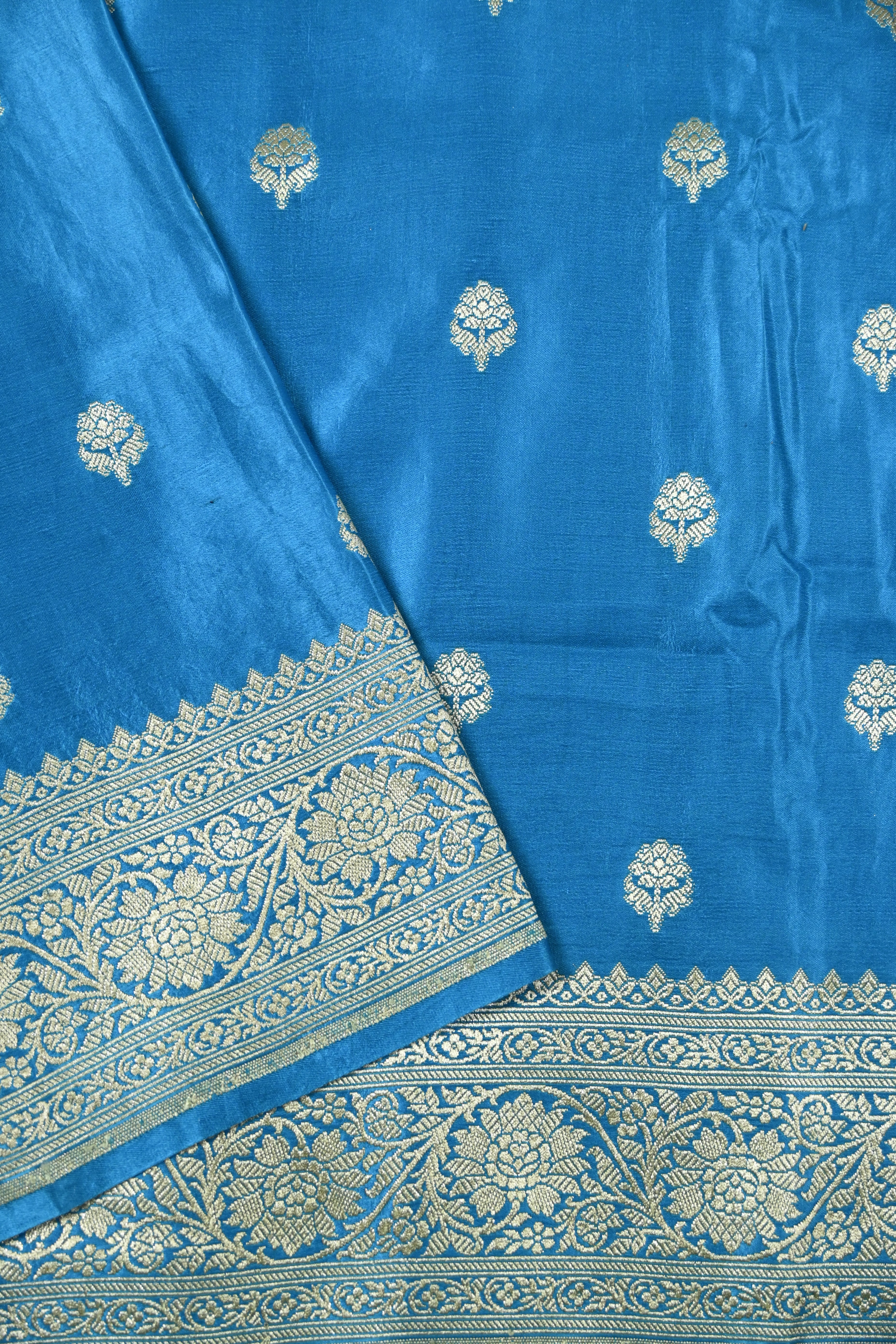 Blue Pure Banarasi Satin Mashru Silk Saree