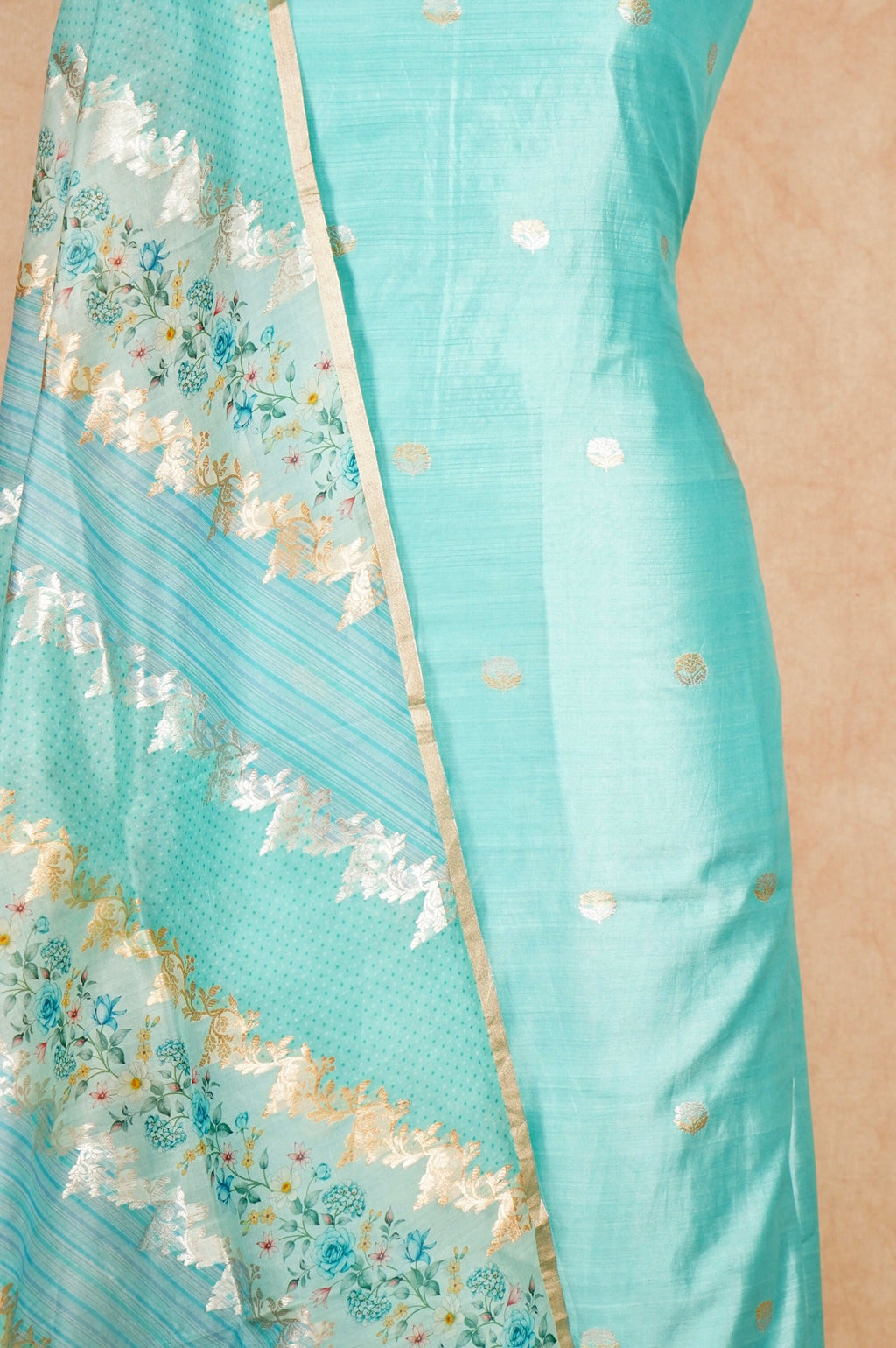 Handwoven Sky Blue Banarasi Monga Silk Suit