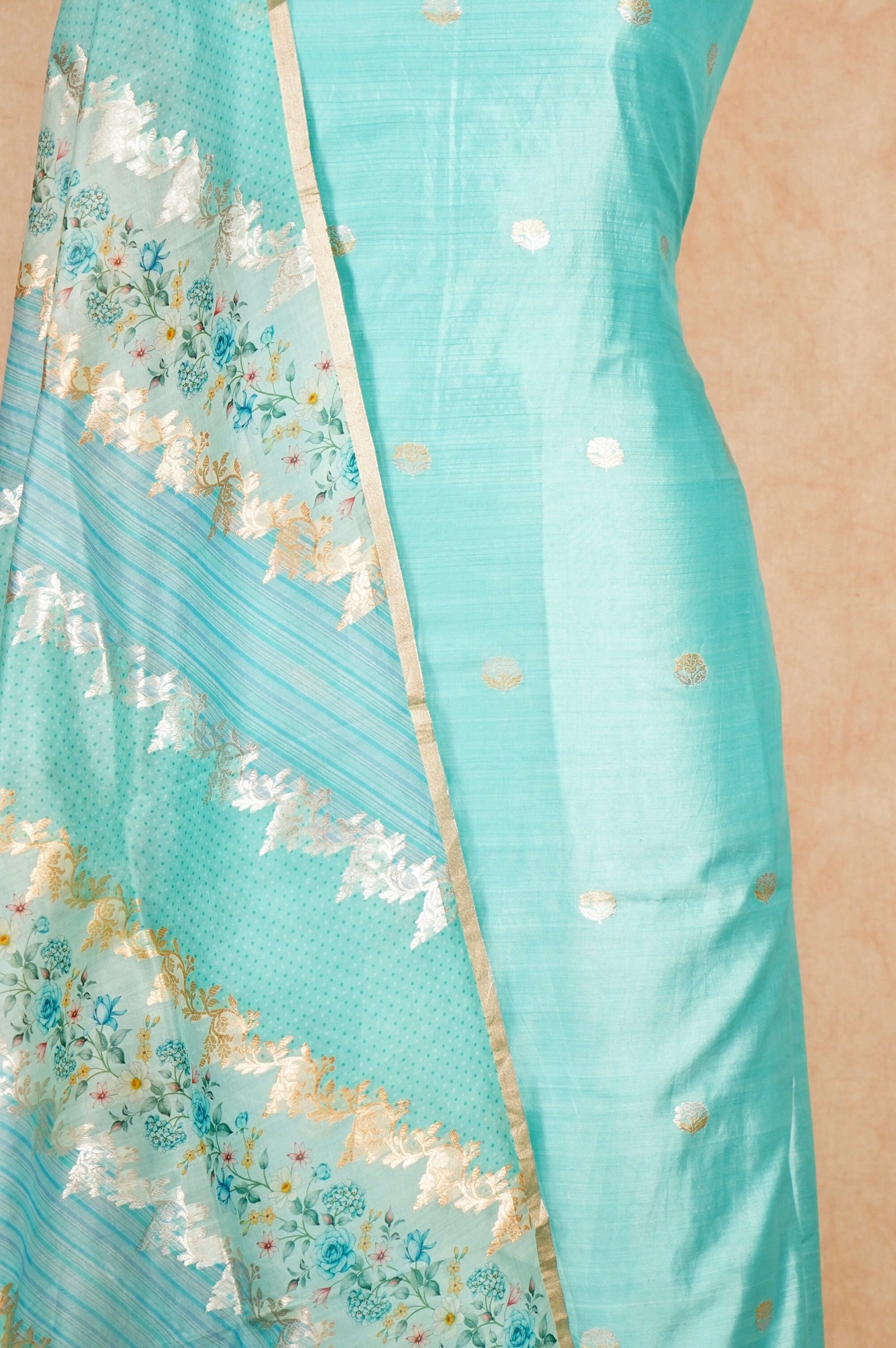 Handwoven Sky Blue Banarasi Monga Silk Suit