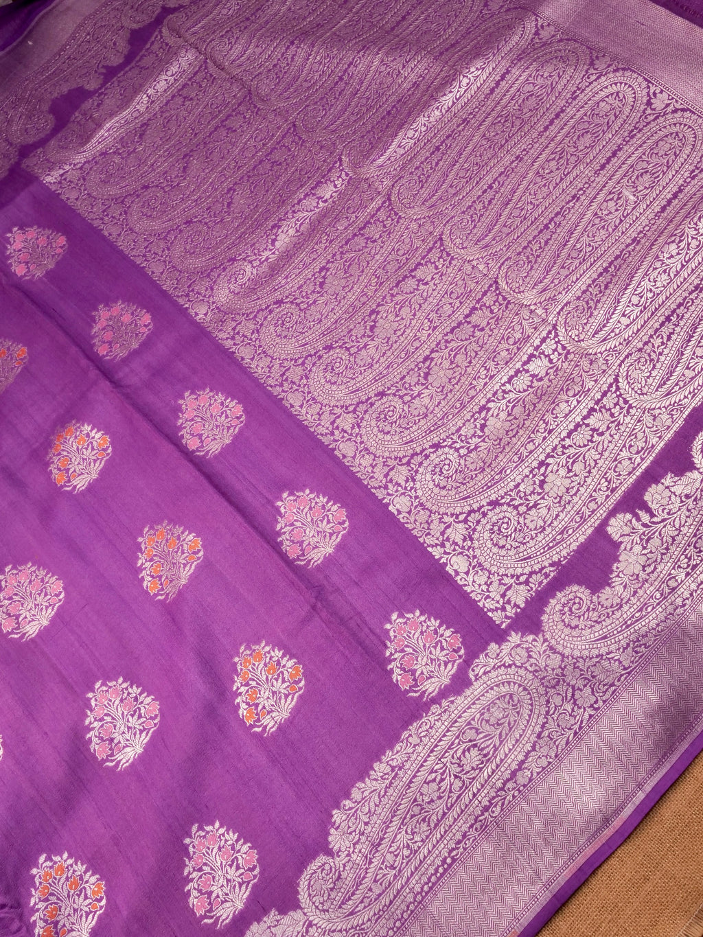Handwoven Purple Banarasi Desi Tussar Silk Saree