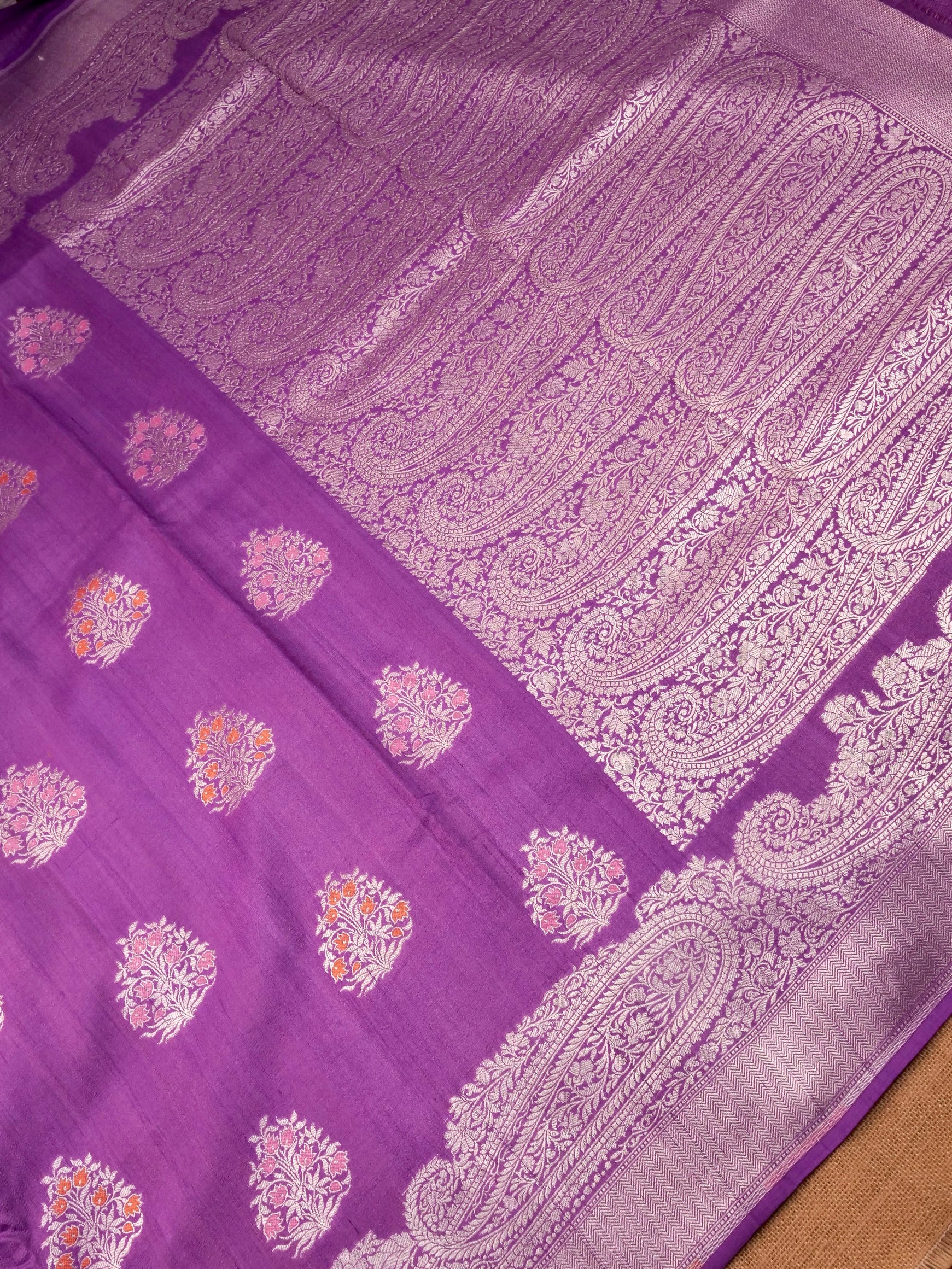 Handwoven Purple Banarasi Desi Tussar Silk Saree