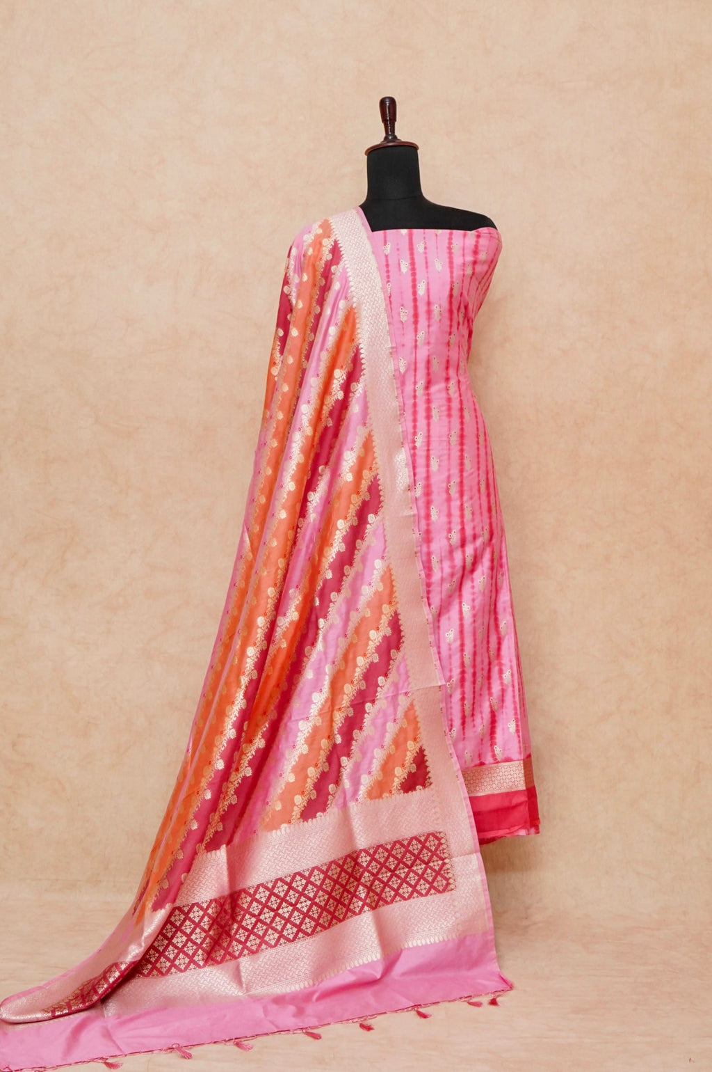 Handwoven Pink Banarasi Mulberry Silk Suit