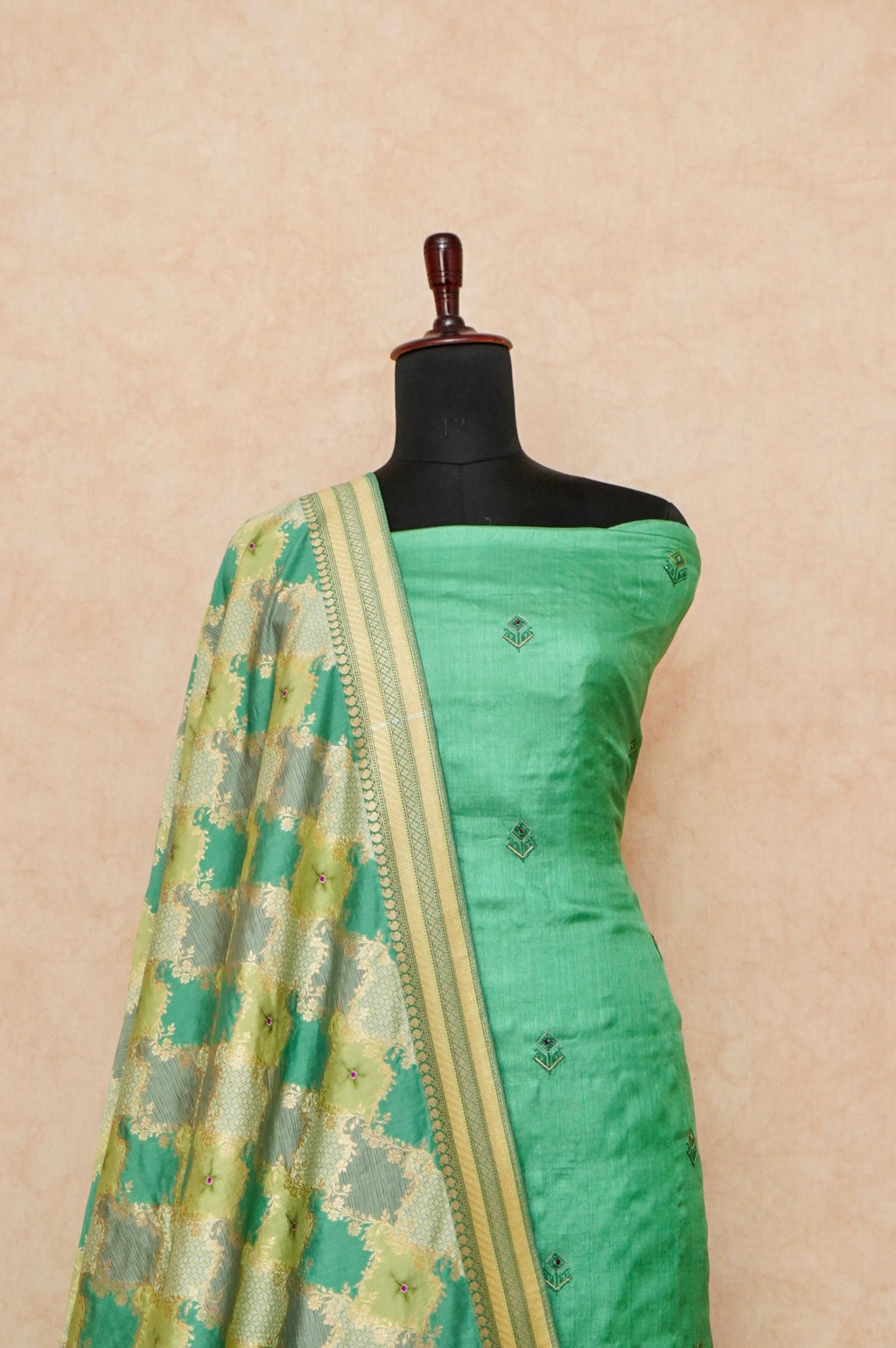 Handwoven Green Banarasi Tussar Silk Suit