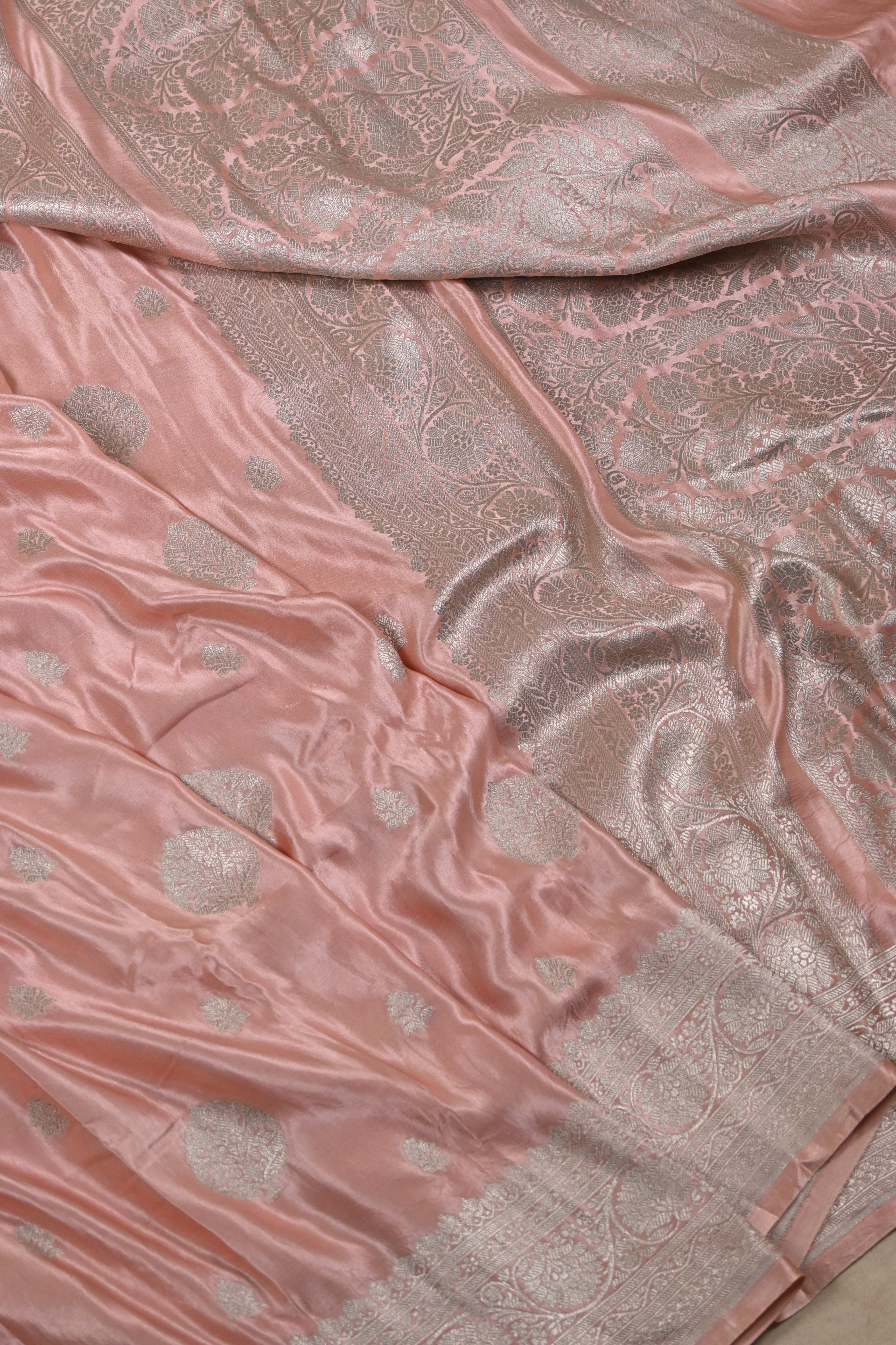 Dusty Pink Pure Banarasi Satin Mashru Silk Saree