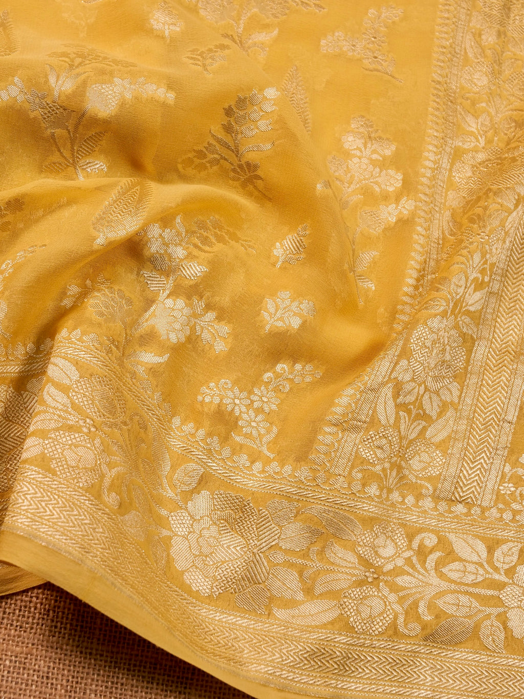 Handwoven Yellow Banarasi Khaddi Silk Saree