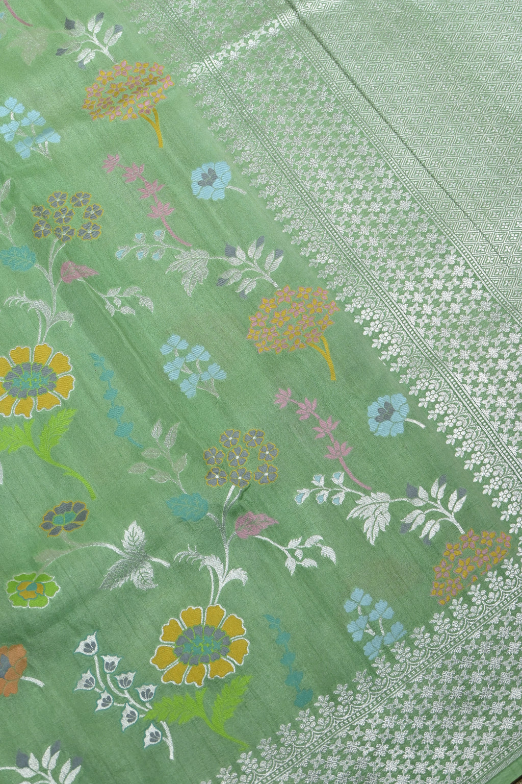 Burnt Green Pure Banarasi Tussar Georgette Saree