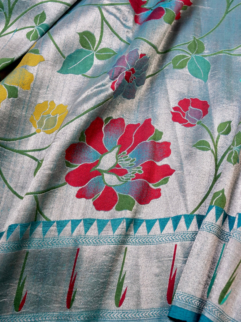 Handwoven Blue Banarasi Tussar Silk Saree