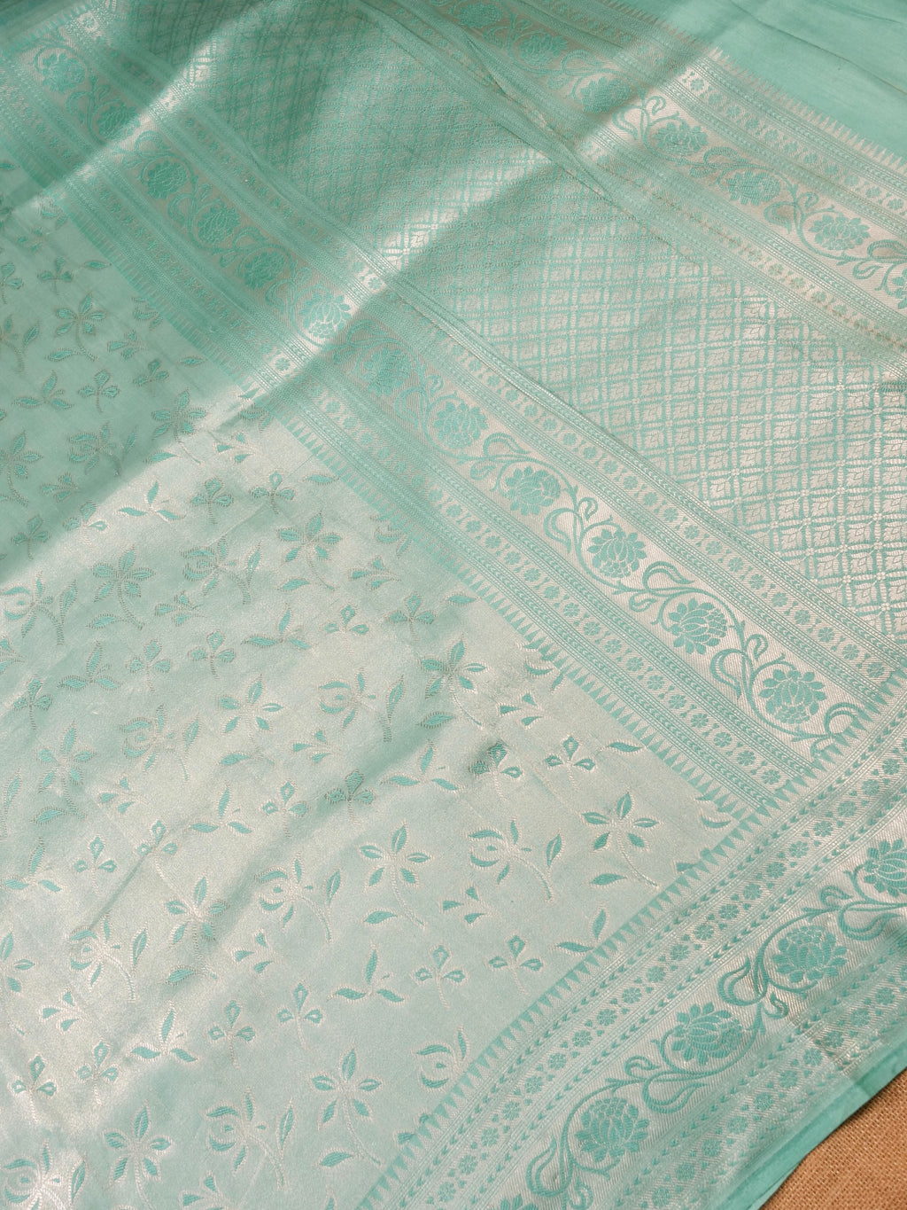 Handwoven Pastel Blue Banarasi Katan Soft Tissue Silk Saree
