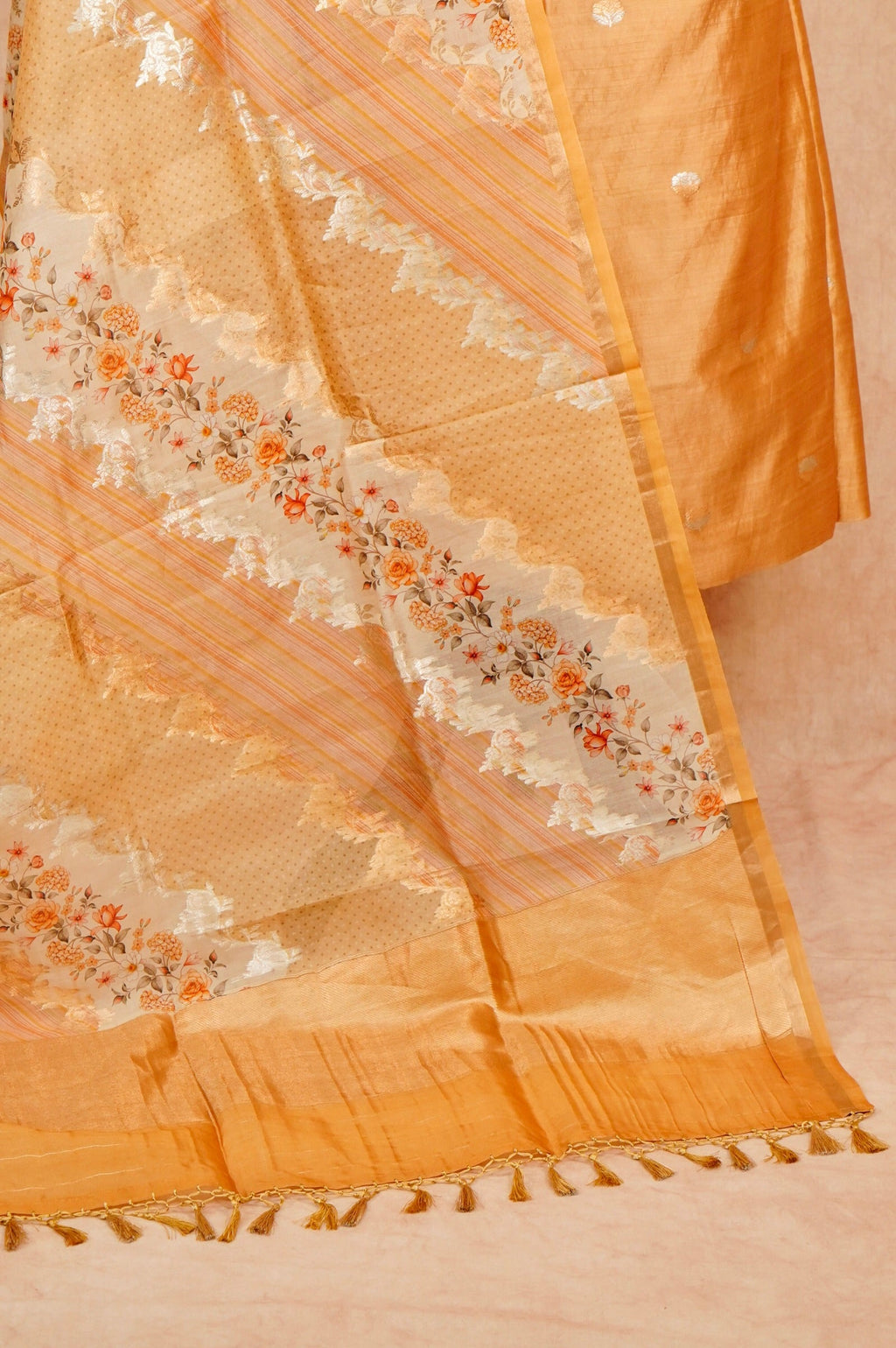 Handwoven Pastel Orange Banarasi Monga Silk Suit