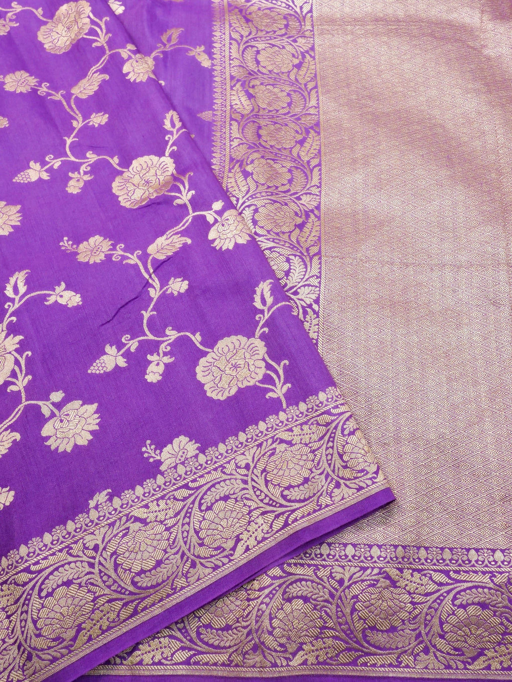 Handwoven Purple Banarasi Monga Silk Saree