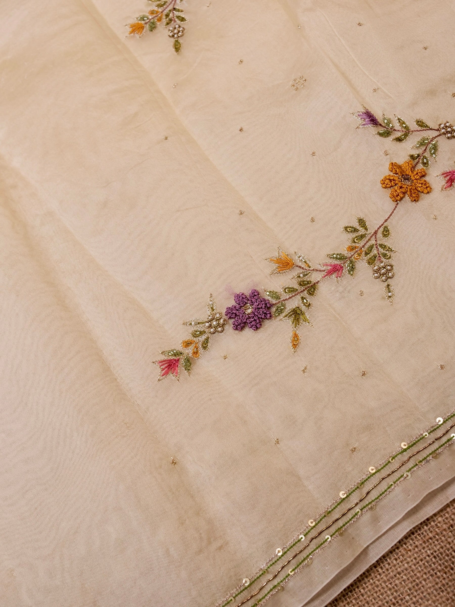 Handwoven Ivory Banarasi Organza Silk Saree