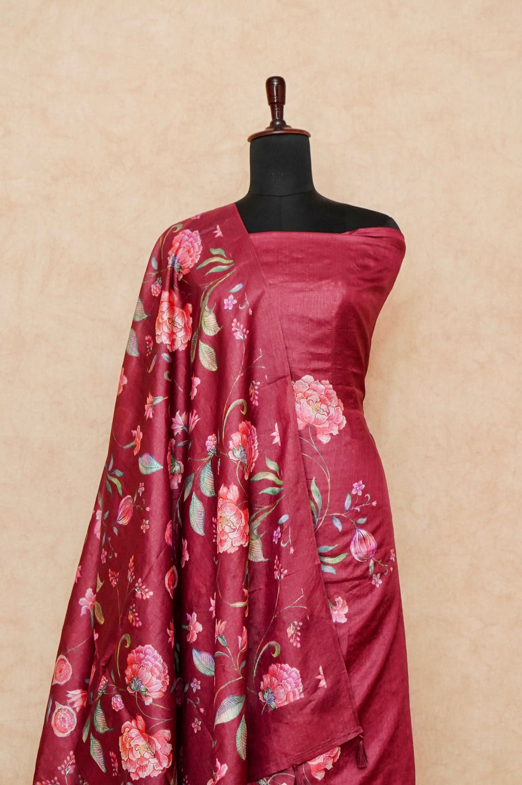 Handwoven Maroon Banarasi Tussar Silk Suit