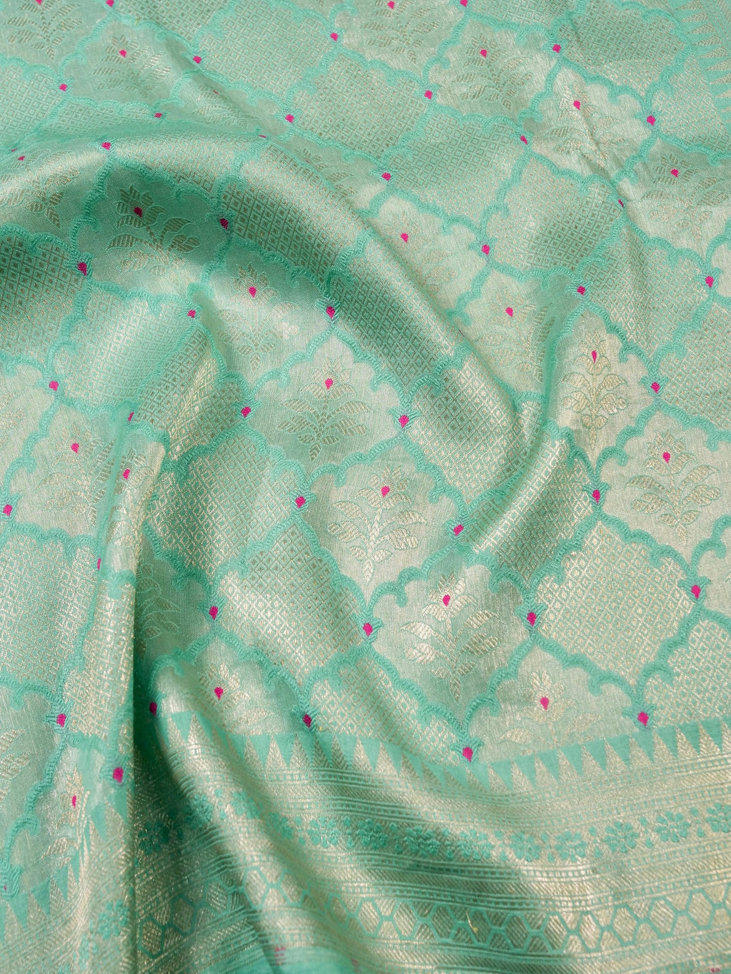 Handwoven Sea Green Banarasi Katan Soft Tissue Silk Saree