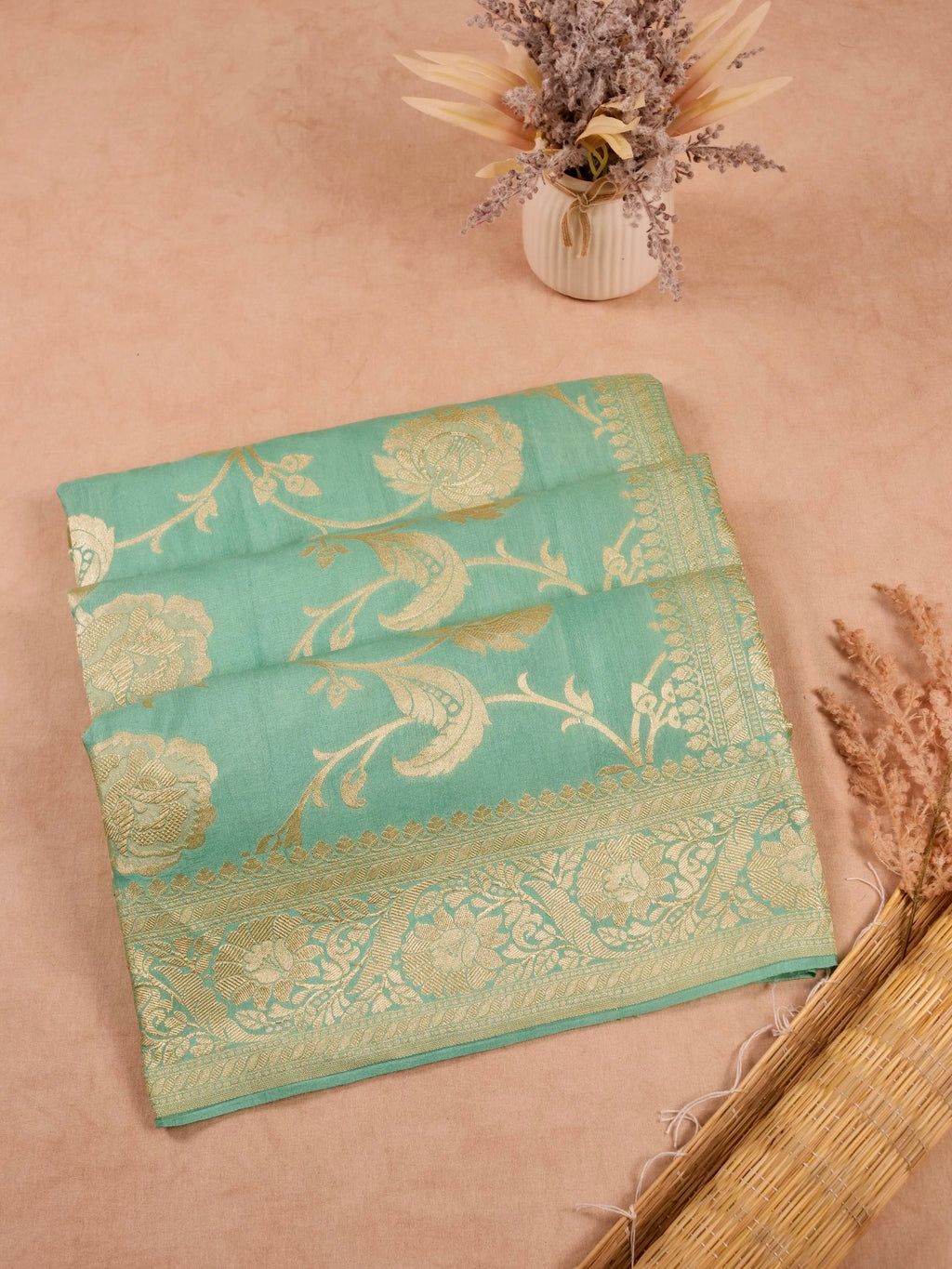 Handwoven Pastel Green Banarasi Monga Silk Saree