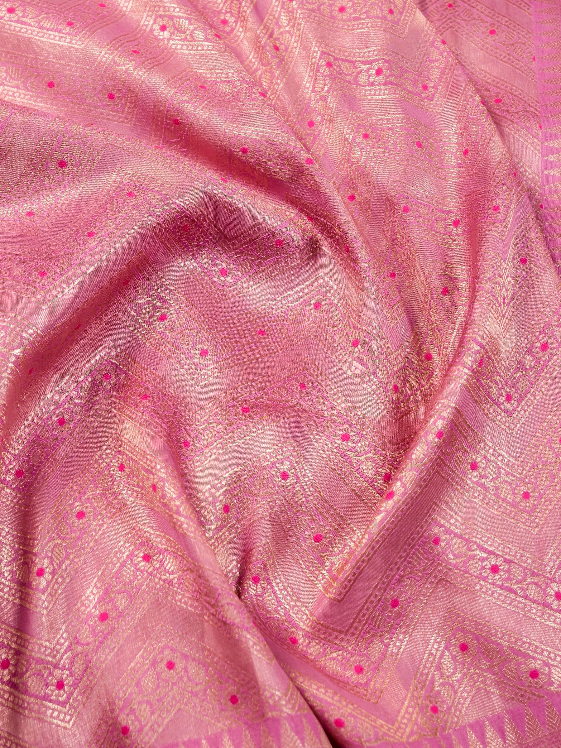 Handwoven Pink Banarasi Katan Soft Tissue Silk Saree