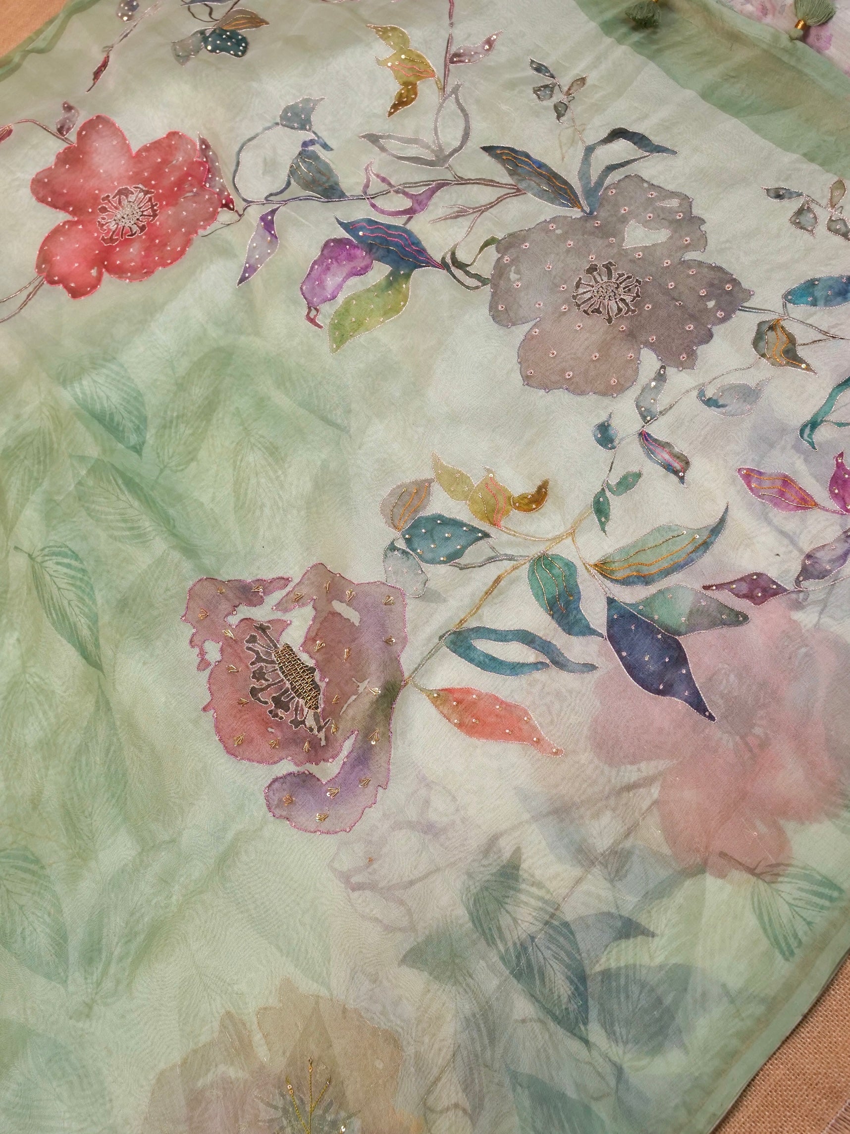 Handwoven Pastel Green Banarasi Organza Silk Saree