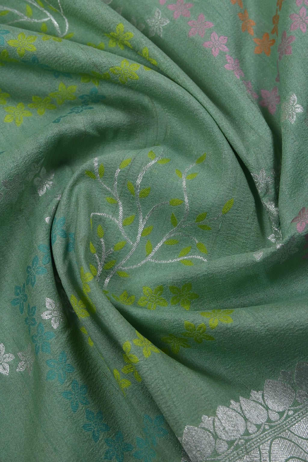 Dusty Green Pure Banarasi Tussar Georgette Saree