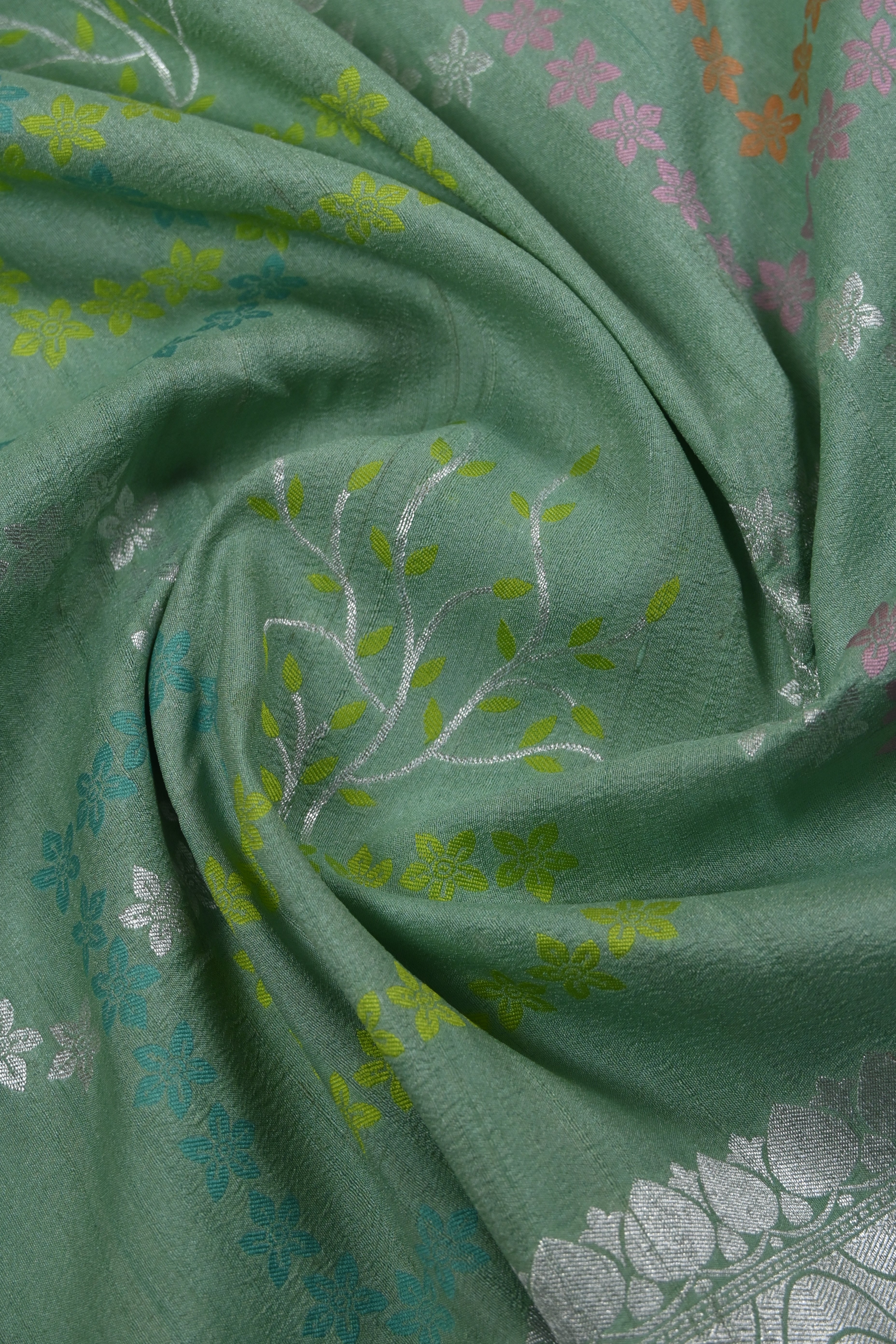 Dusty Green Pure Banarasi Tussar Georgette Saree