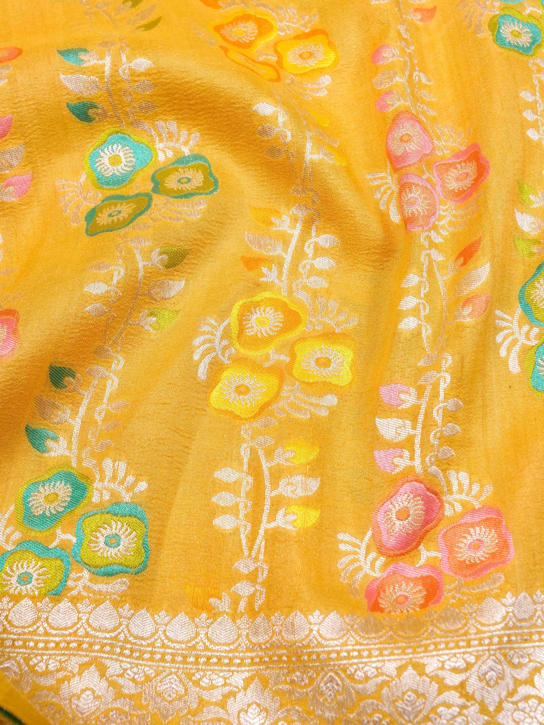 Handwoven Yellow Banarasi Tussar Silk Saree