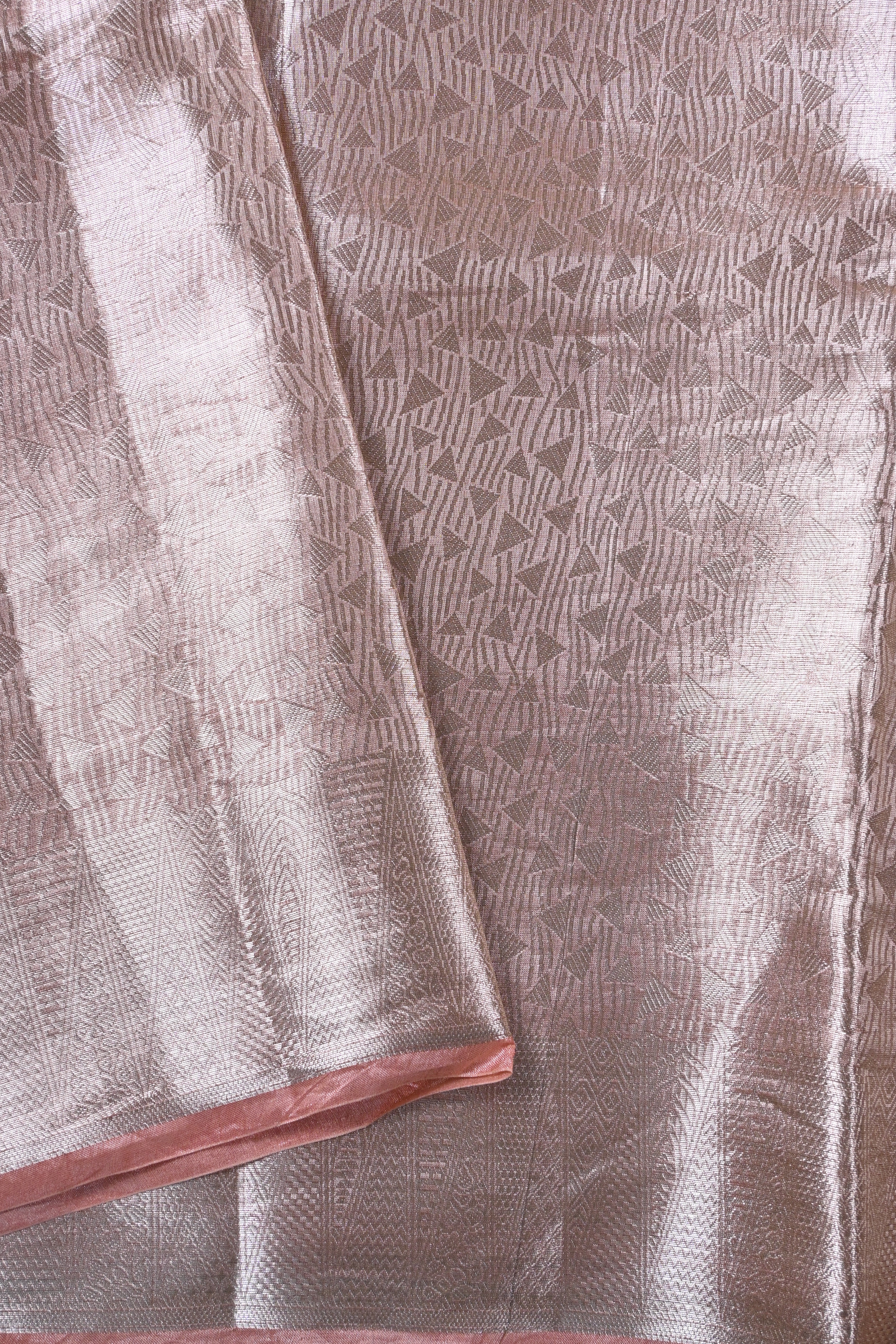 Baby Peach Pure Banarasi Molten Tissue Silk Saree