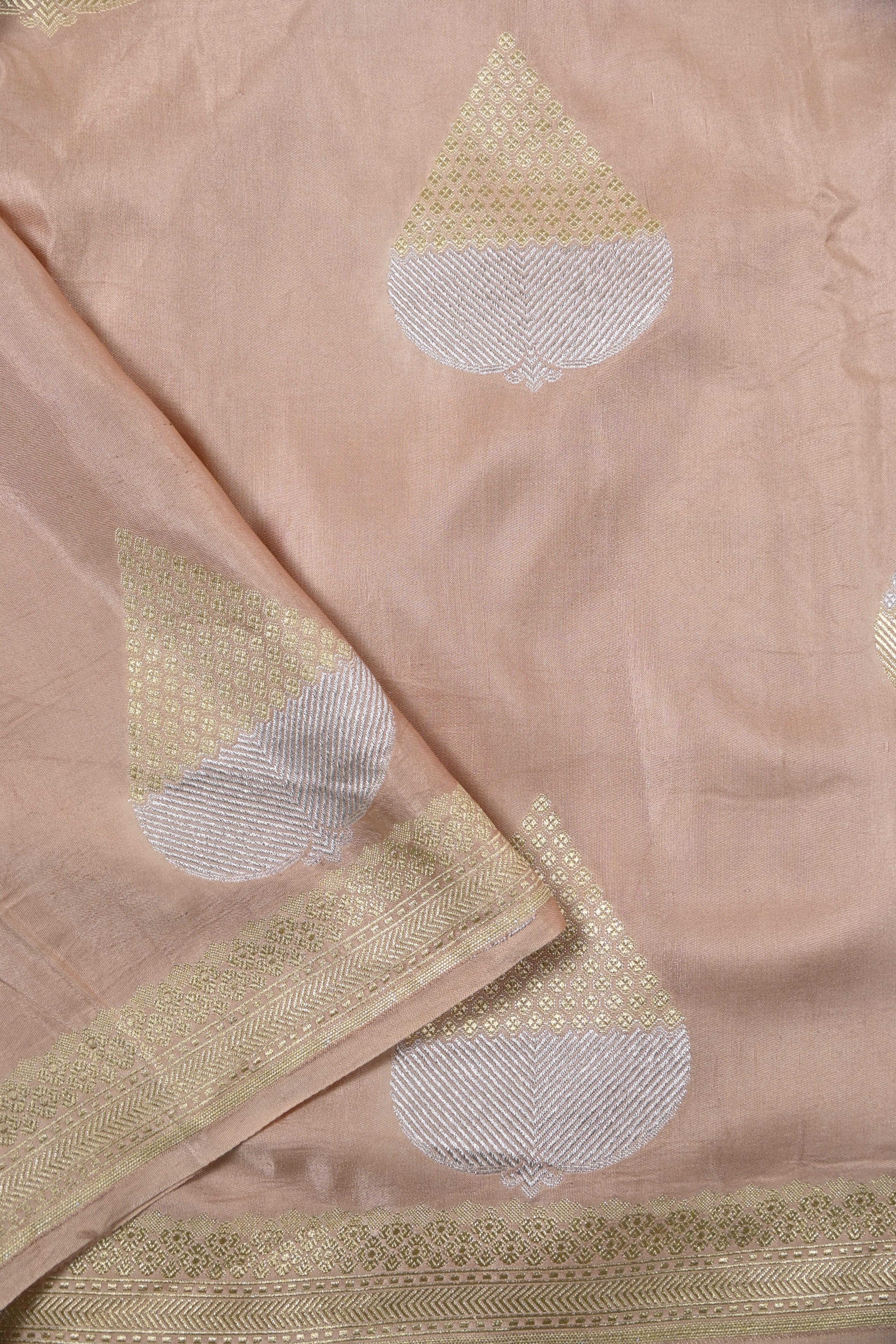 Moose Brown Pure Banarasi Satin Mashru Silk Saree