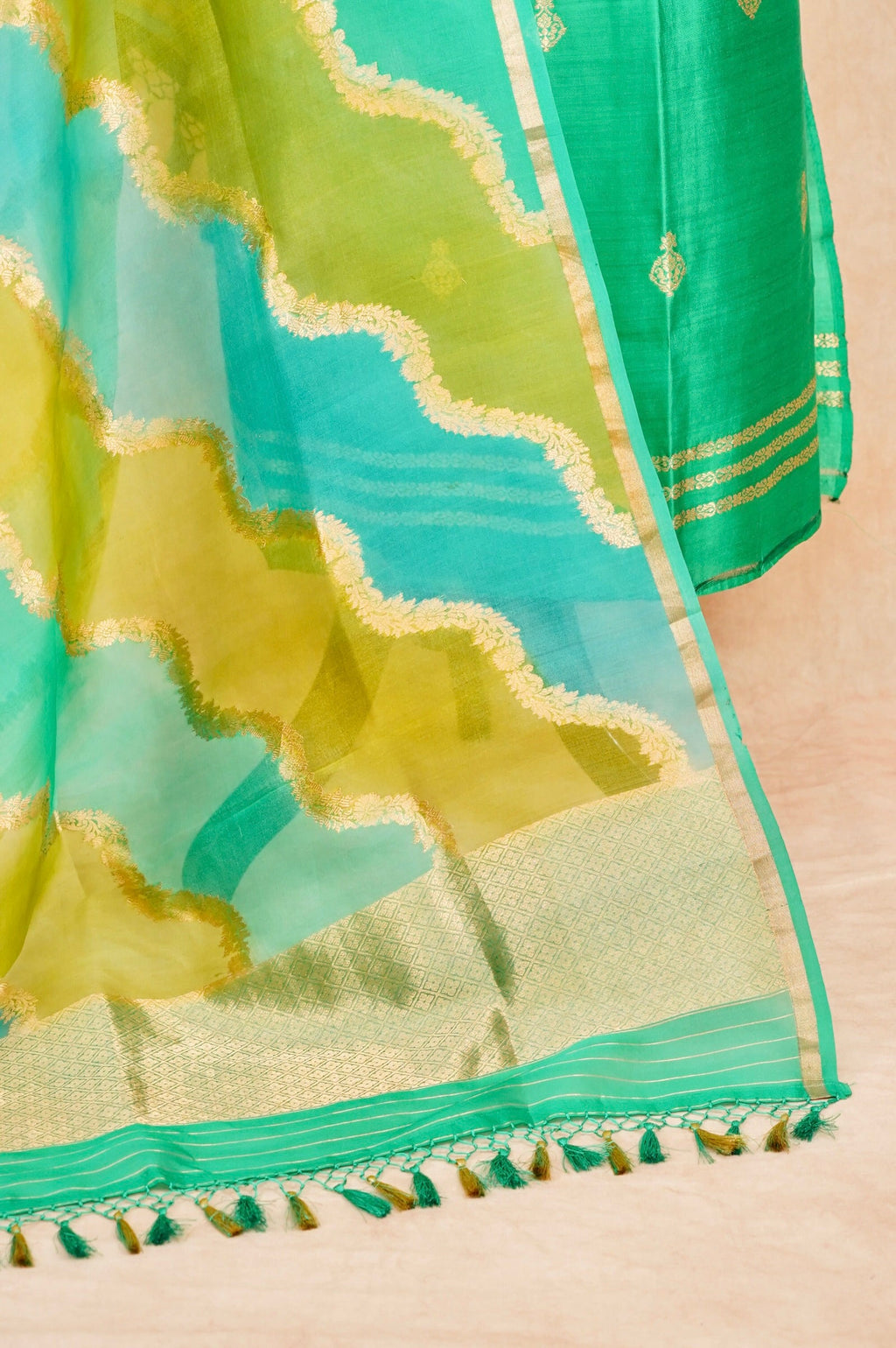 Handwoven Parrot Green Banarasi Katan Silk Suit