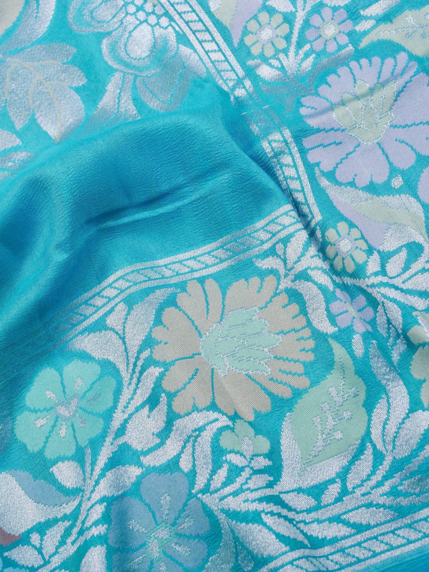 Handwoven Blue Banarasi Tussar Silk Saree