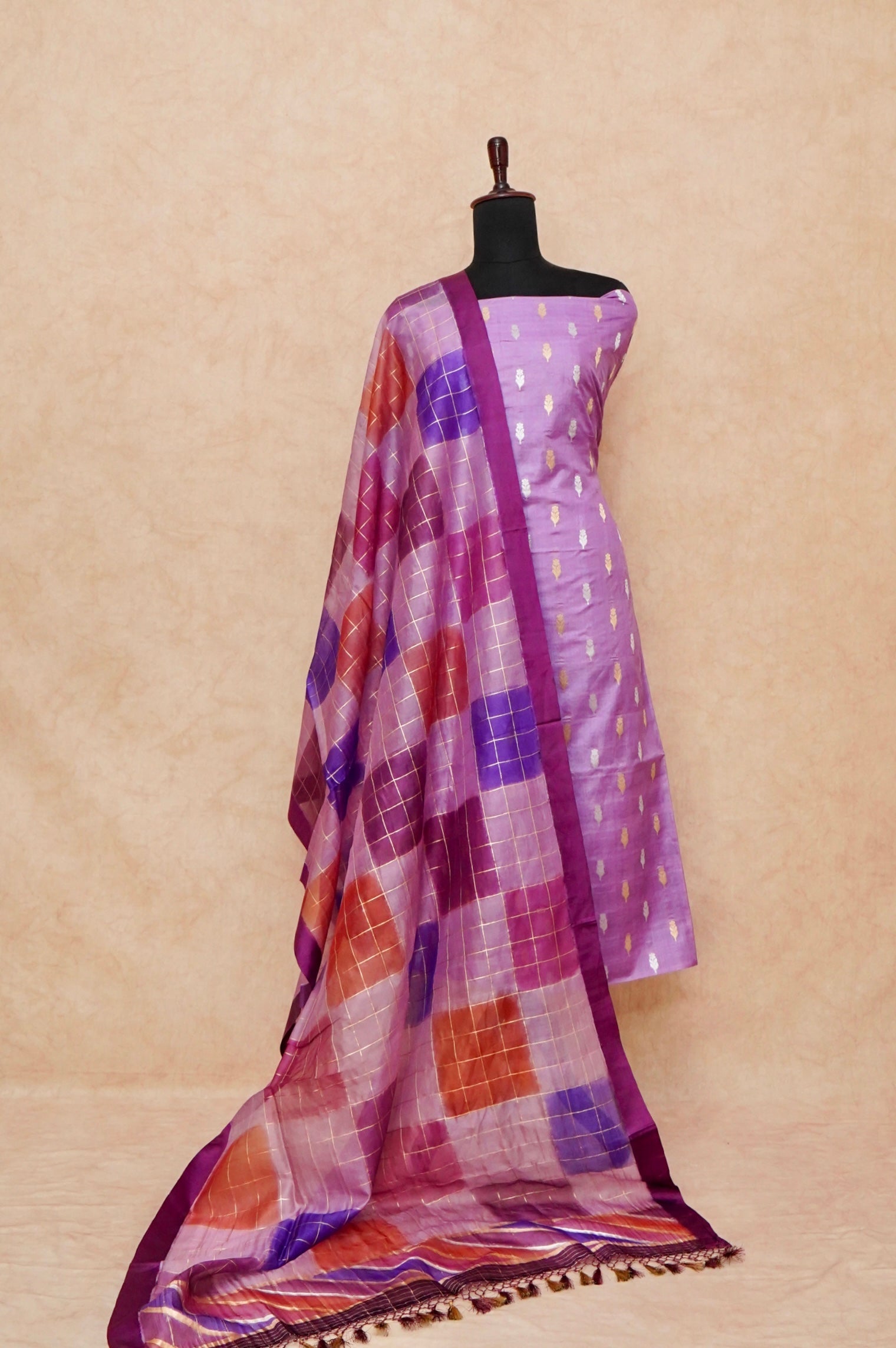 Handwoven Lavender Banarasi Tussar Silk Suit