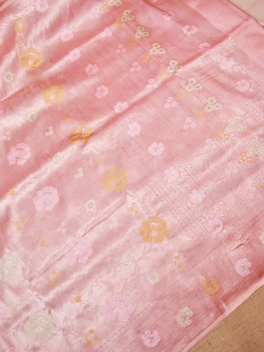Handwoven Blush Pink Banarasi Katan Soft Tissue Silk Saree