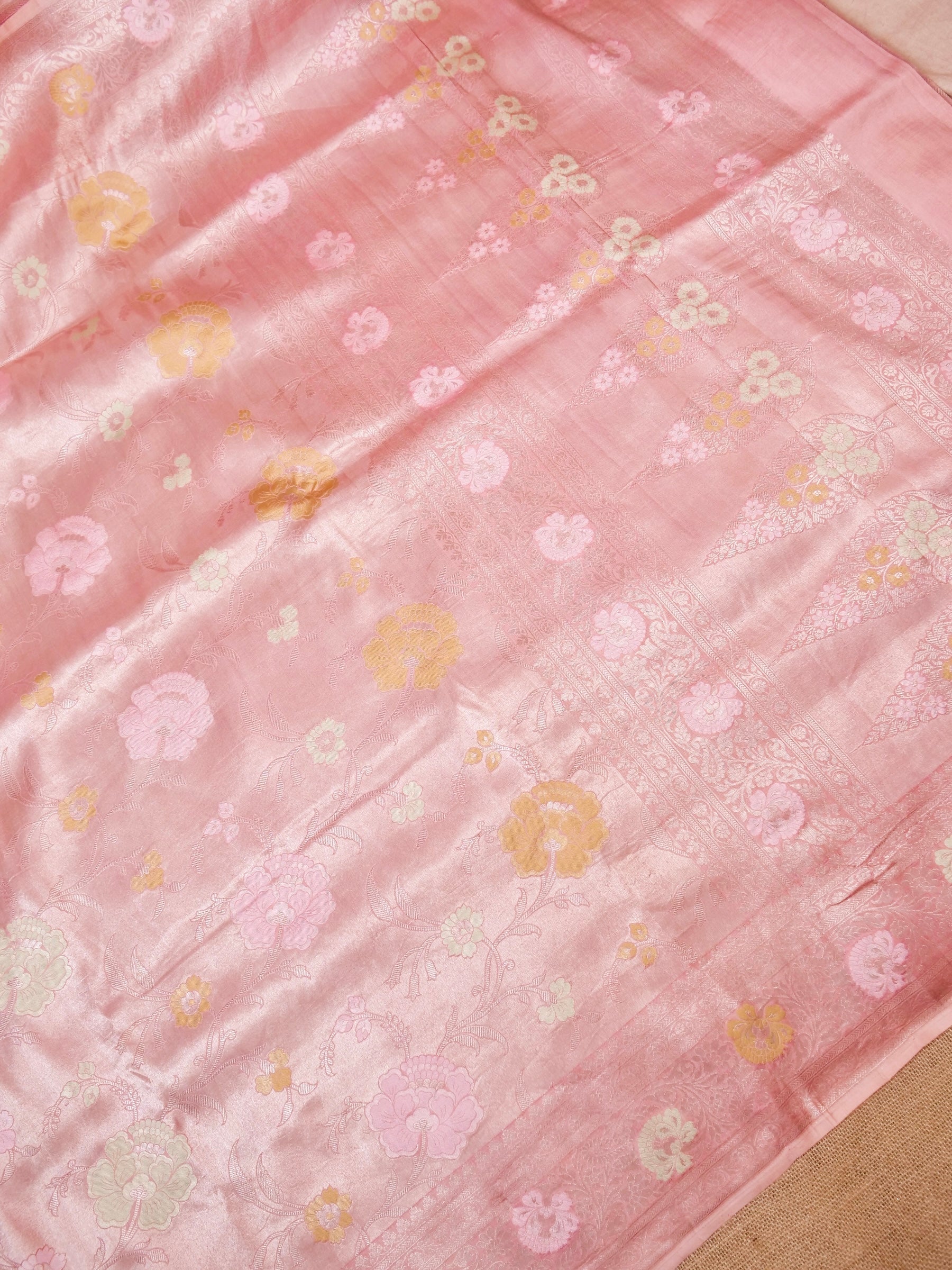 Handwoven Blush Pink Banarasi Katan Soft Tissue Silk Saree