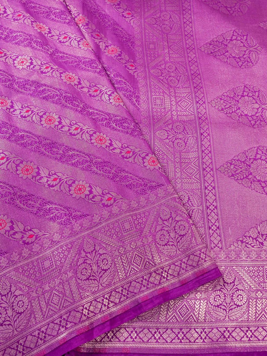 Handwoven Purple Banarasi Katan Soft Tissue Silk Saree