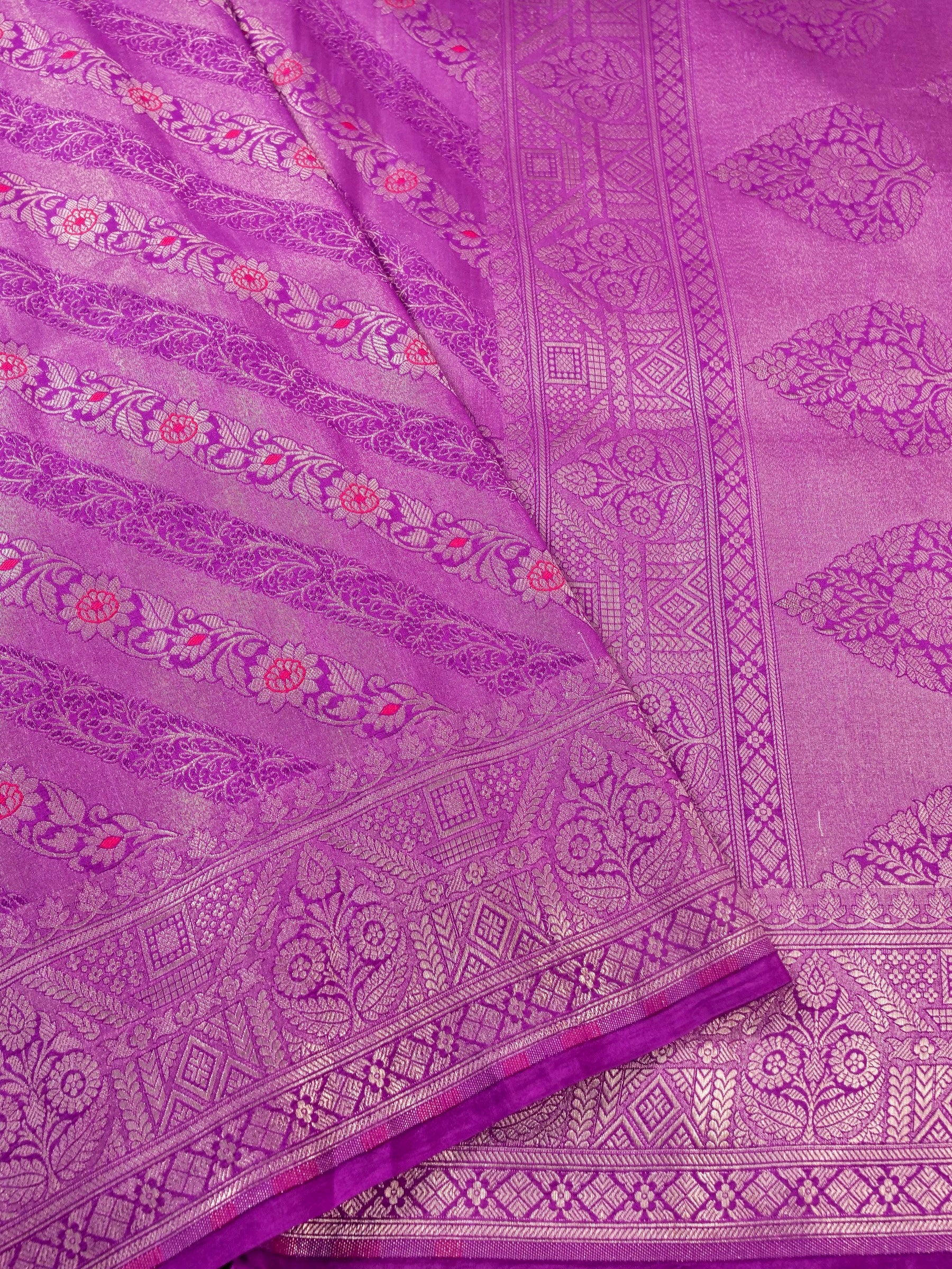 Handwoven Purple Banarasi Katan Soft Tissue Silk Saree