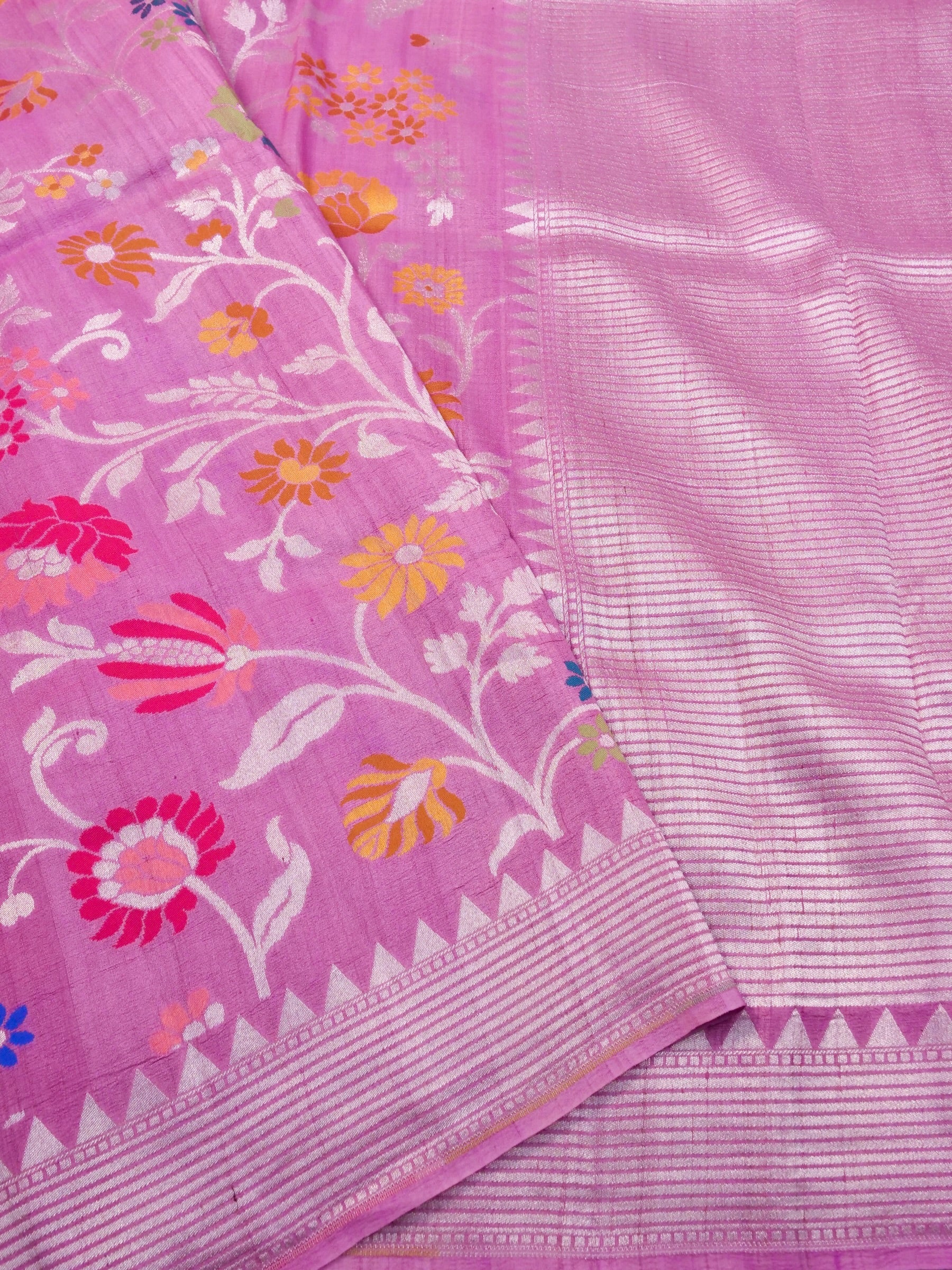 Handwoven Baby Pink Banarasi Tussar Silk Saree