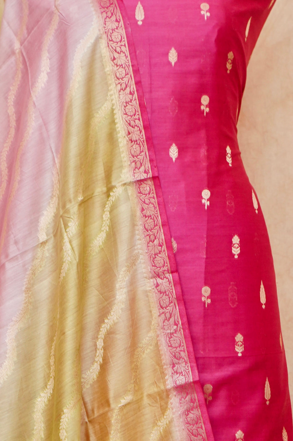 Handwoven Pink Banarasi Chanderi Silk Suit