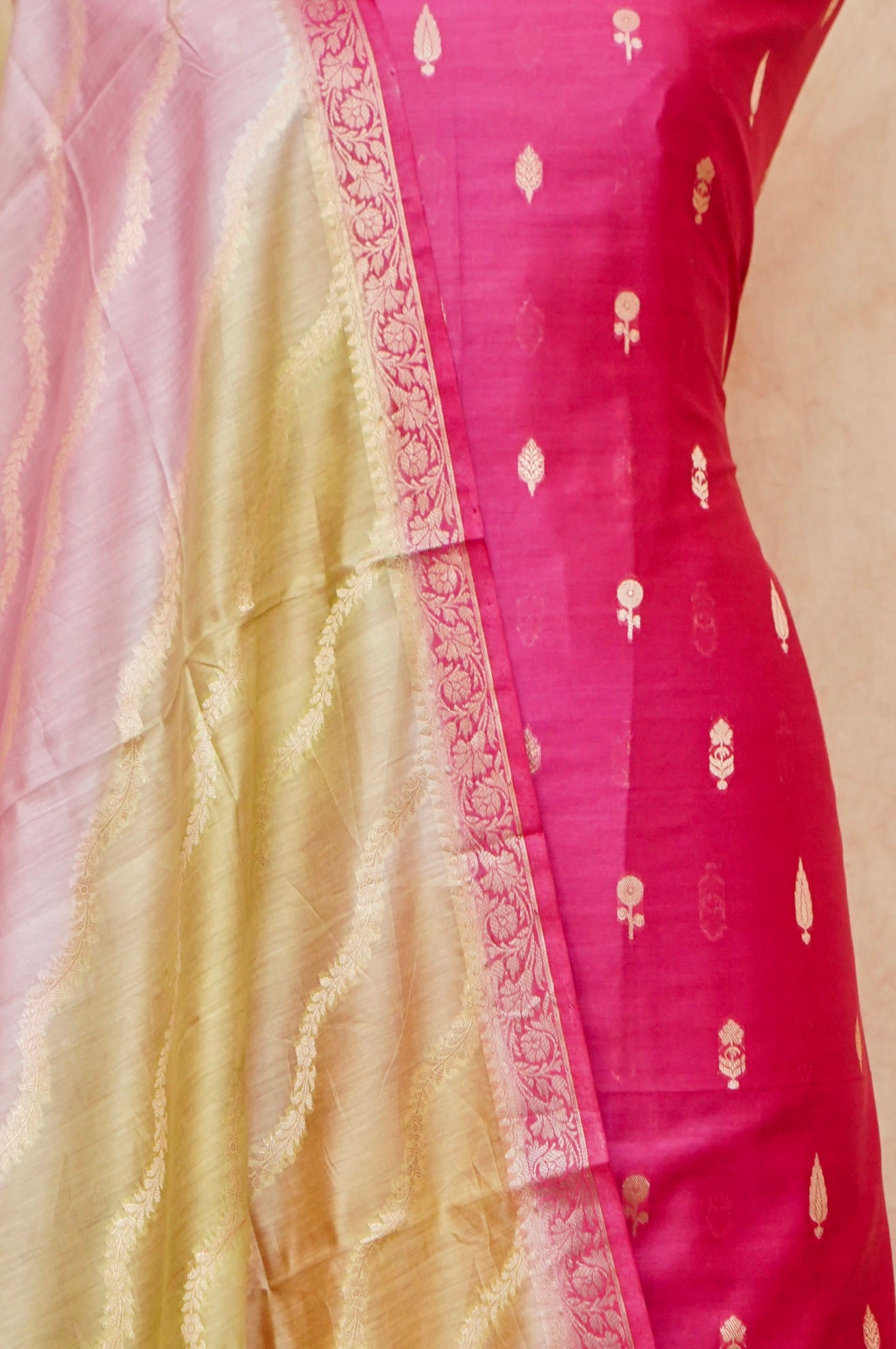 Handwoven Pink Banarasi Chanderi Silk Suit