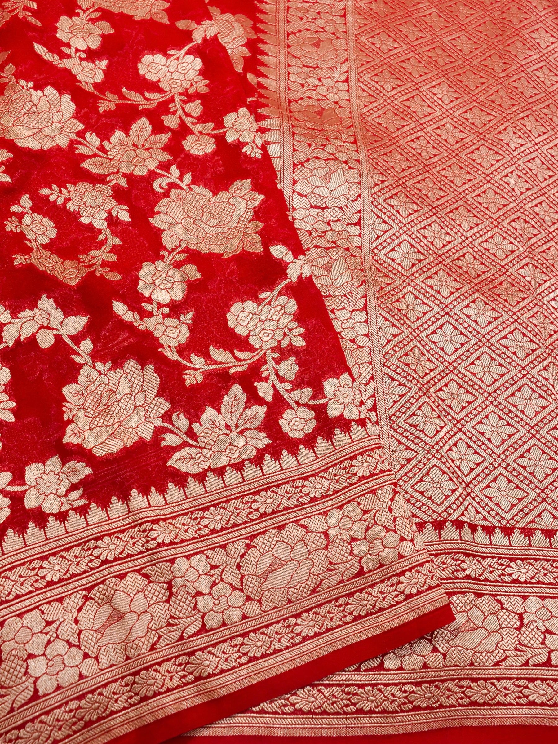 Handwoven Red Banarasi Khaddi Silk Saree