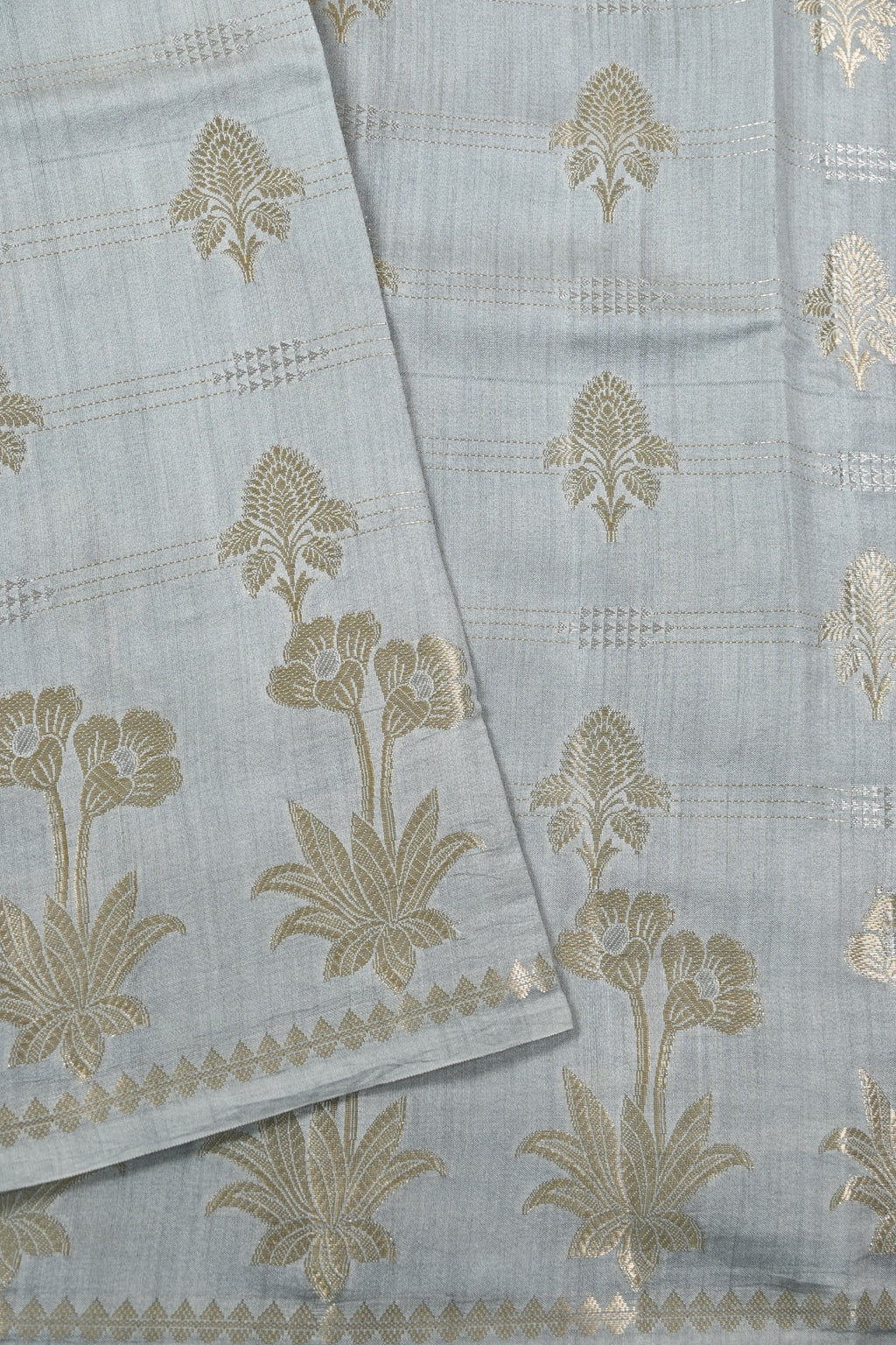 Grey Pure Banarasi Moonga Silk Saree