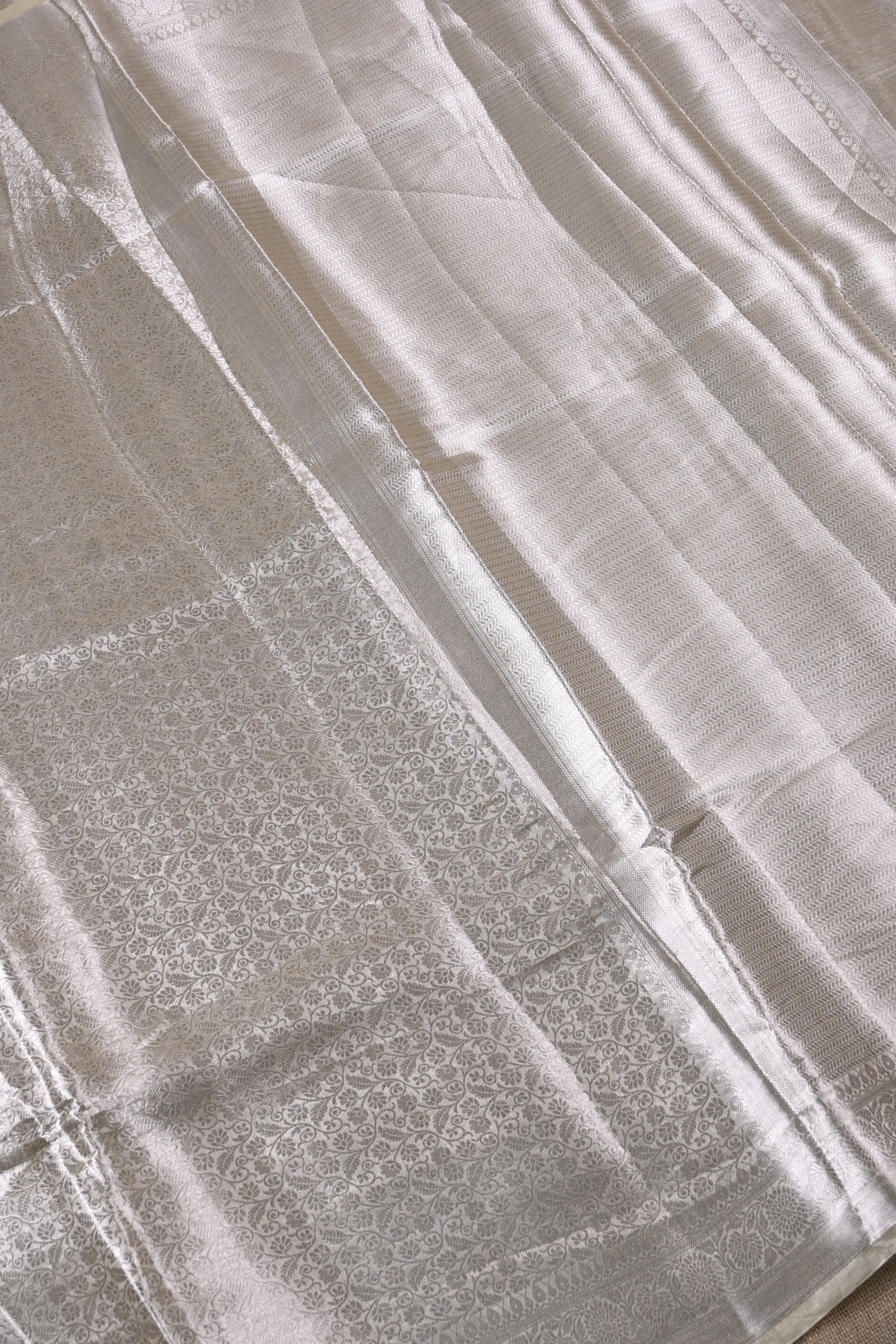 Baby Beige Pure Banarasi Molten Tissue Silk Saree