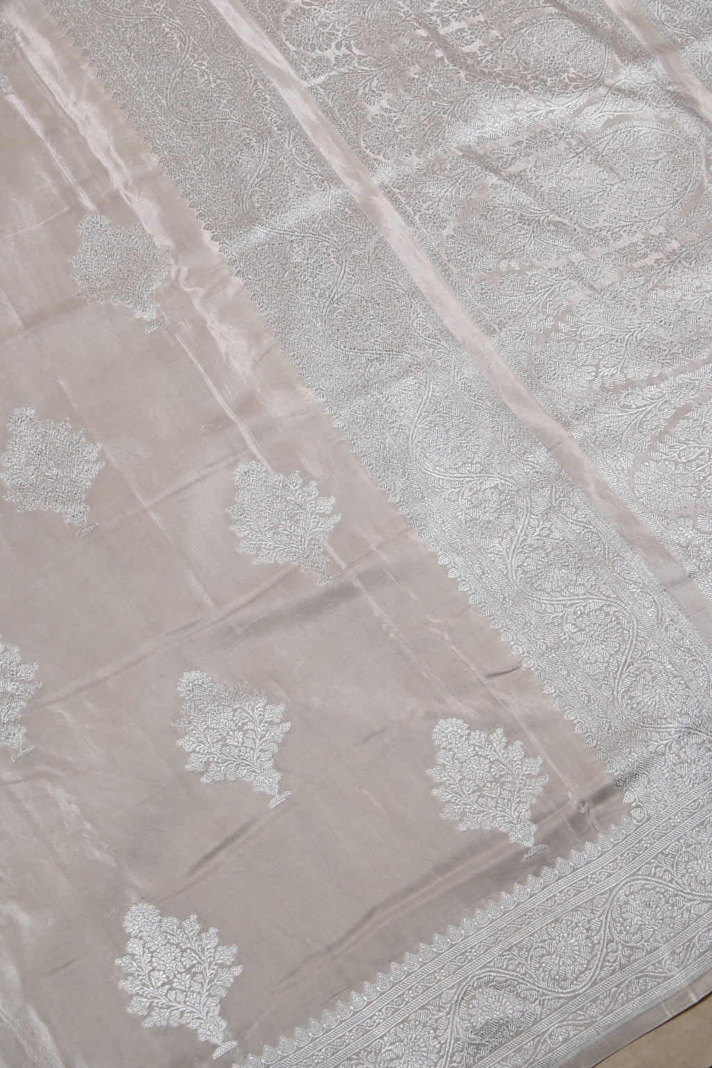 Moose Brown Pure Banarasi Satin Mashru Silk Saree