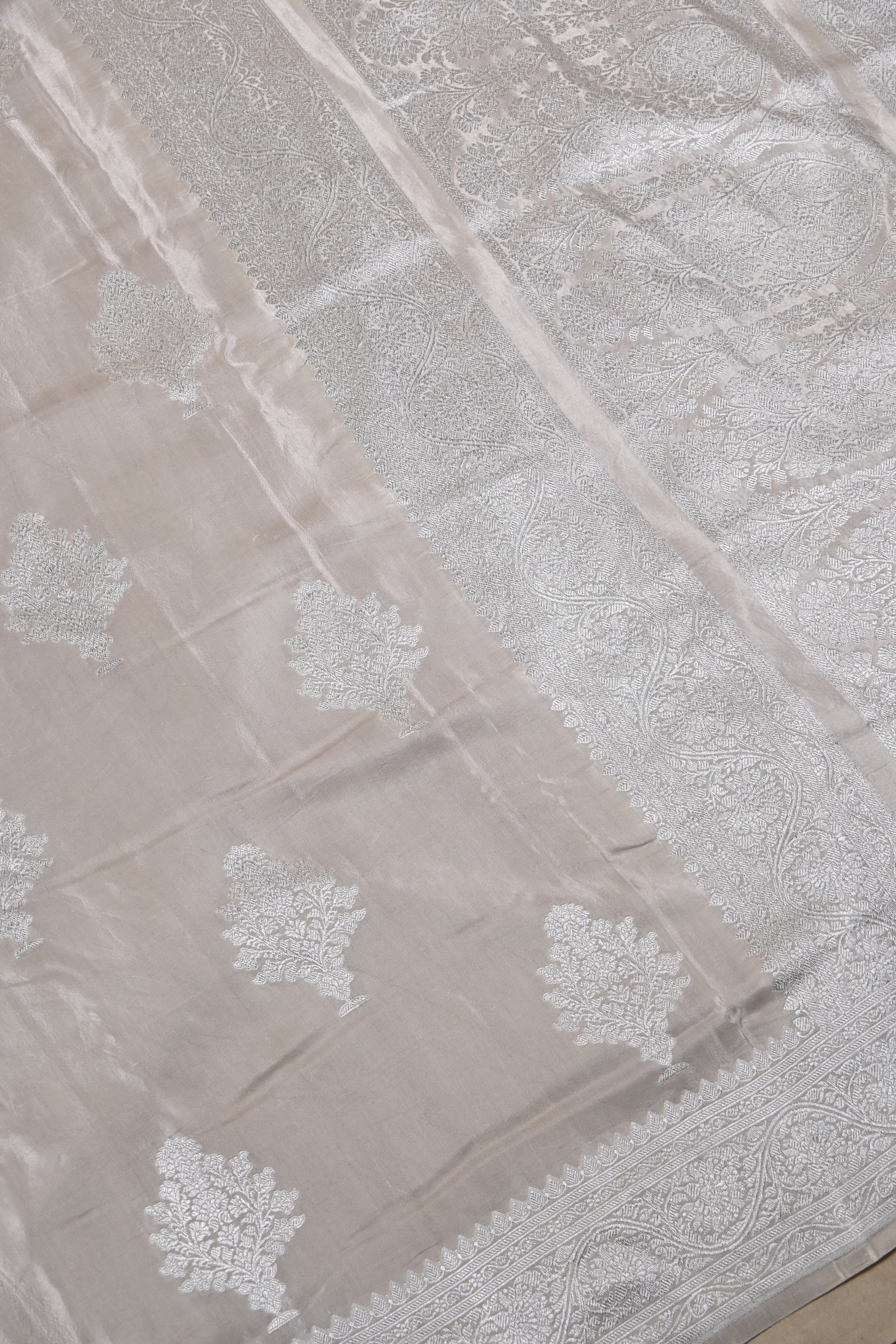 Moose Brown Pure Banarasi Satin Mashru Silk Saree