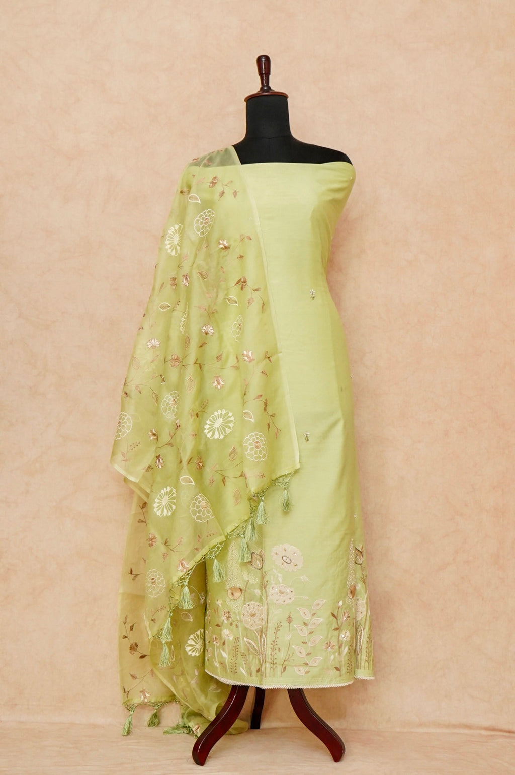 Handwoven Lime Green Pure Cotton Suit