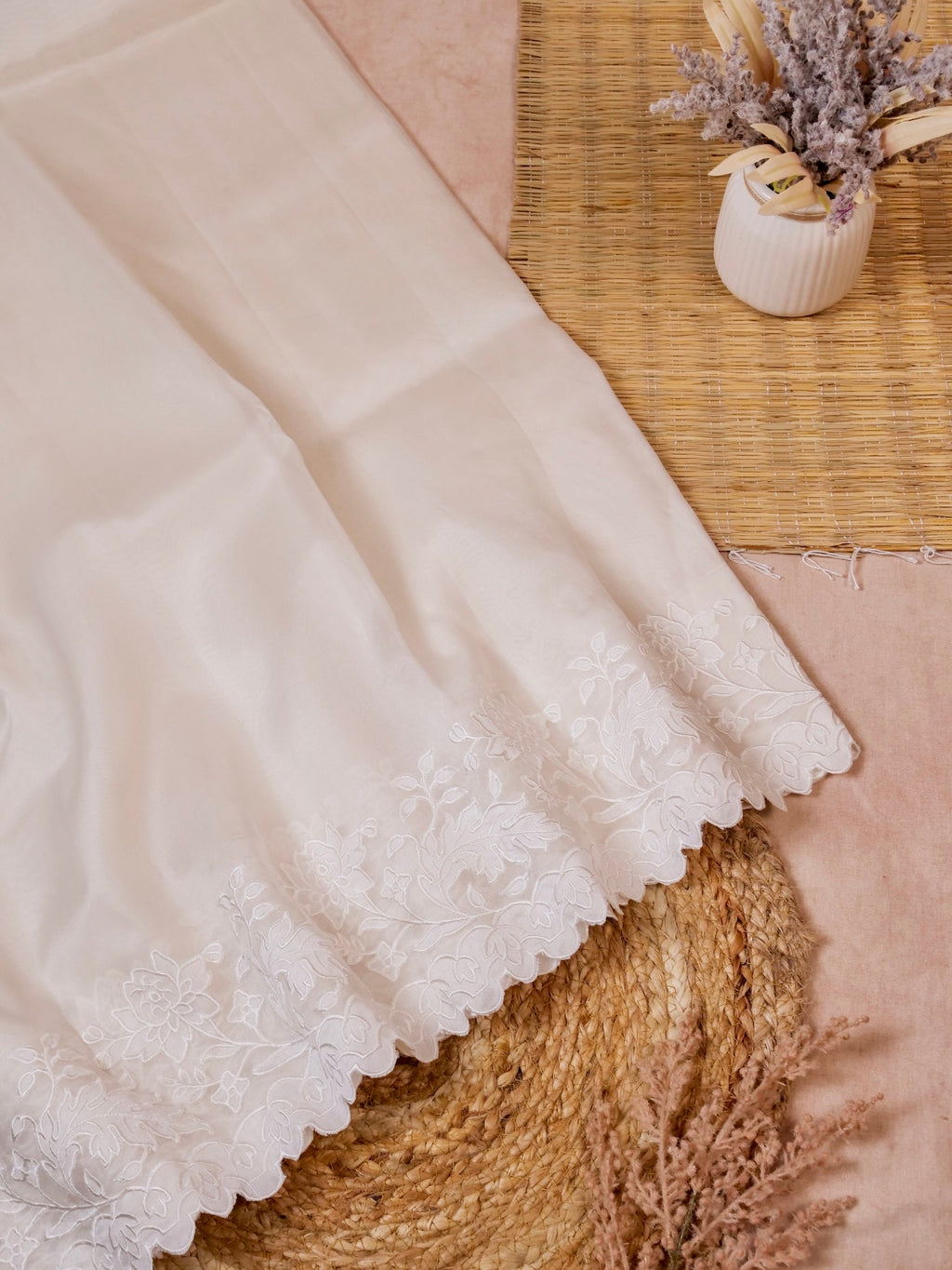 Handwoven White Banarasi Organza Silk Saree