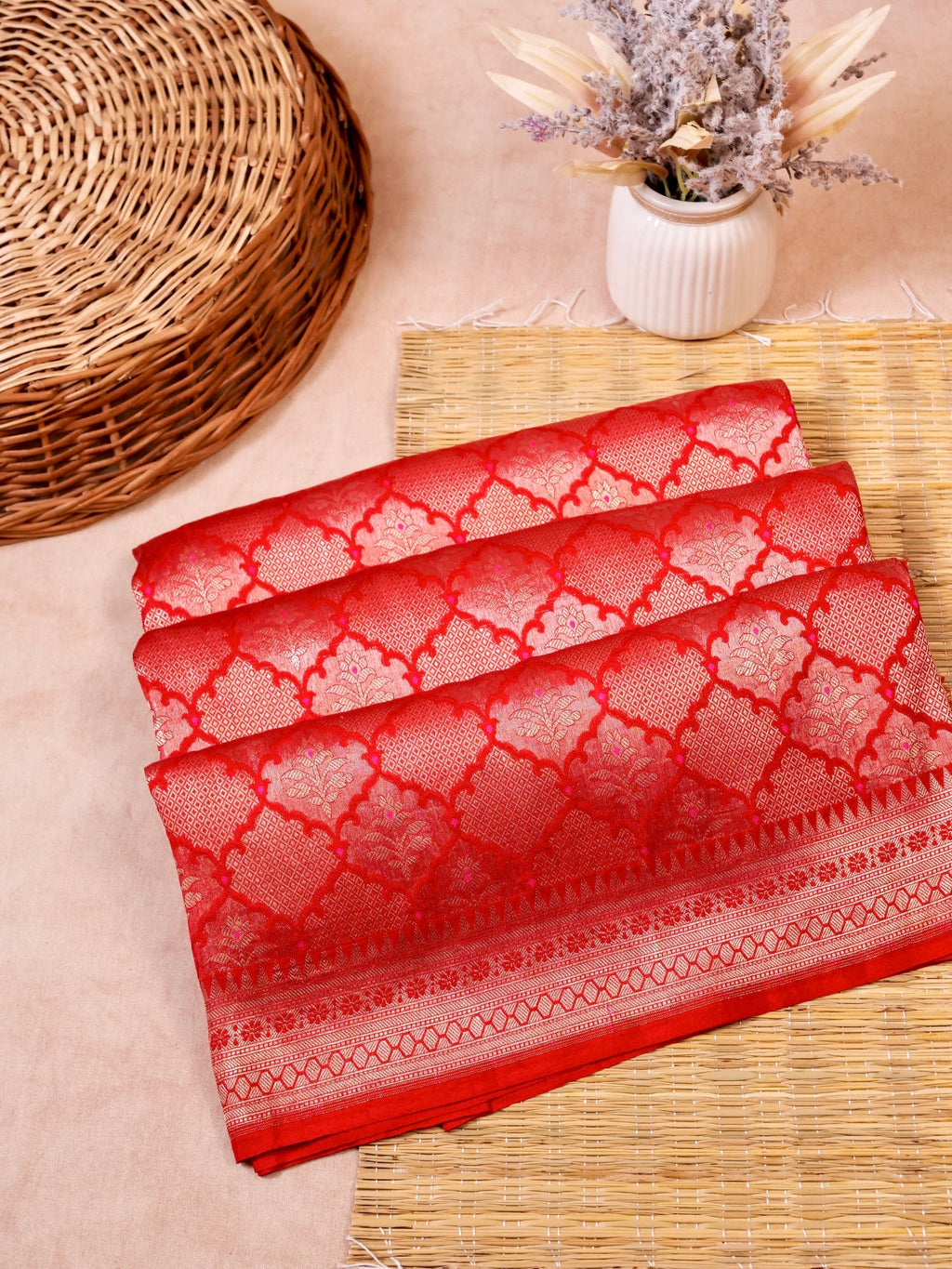 Handwoven Red Banarasi Katan Silk Saree