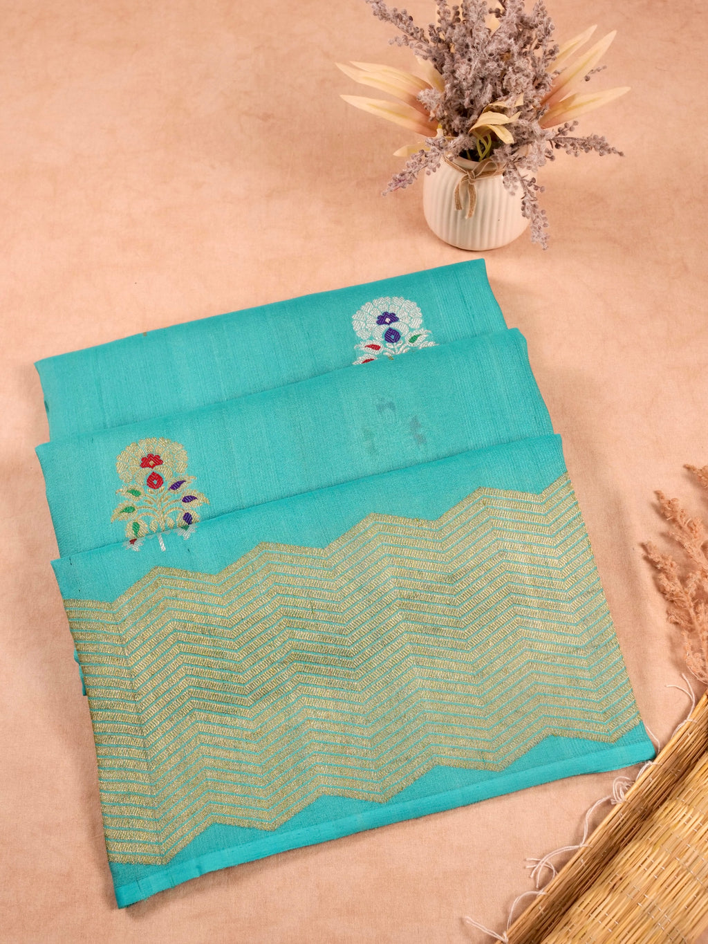 Handwoven Electric Blue Banarasi Desi Tussar Silk Saree