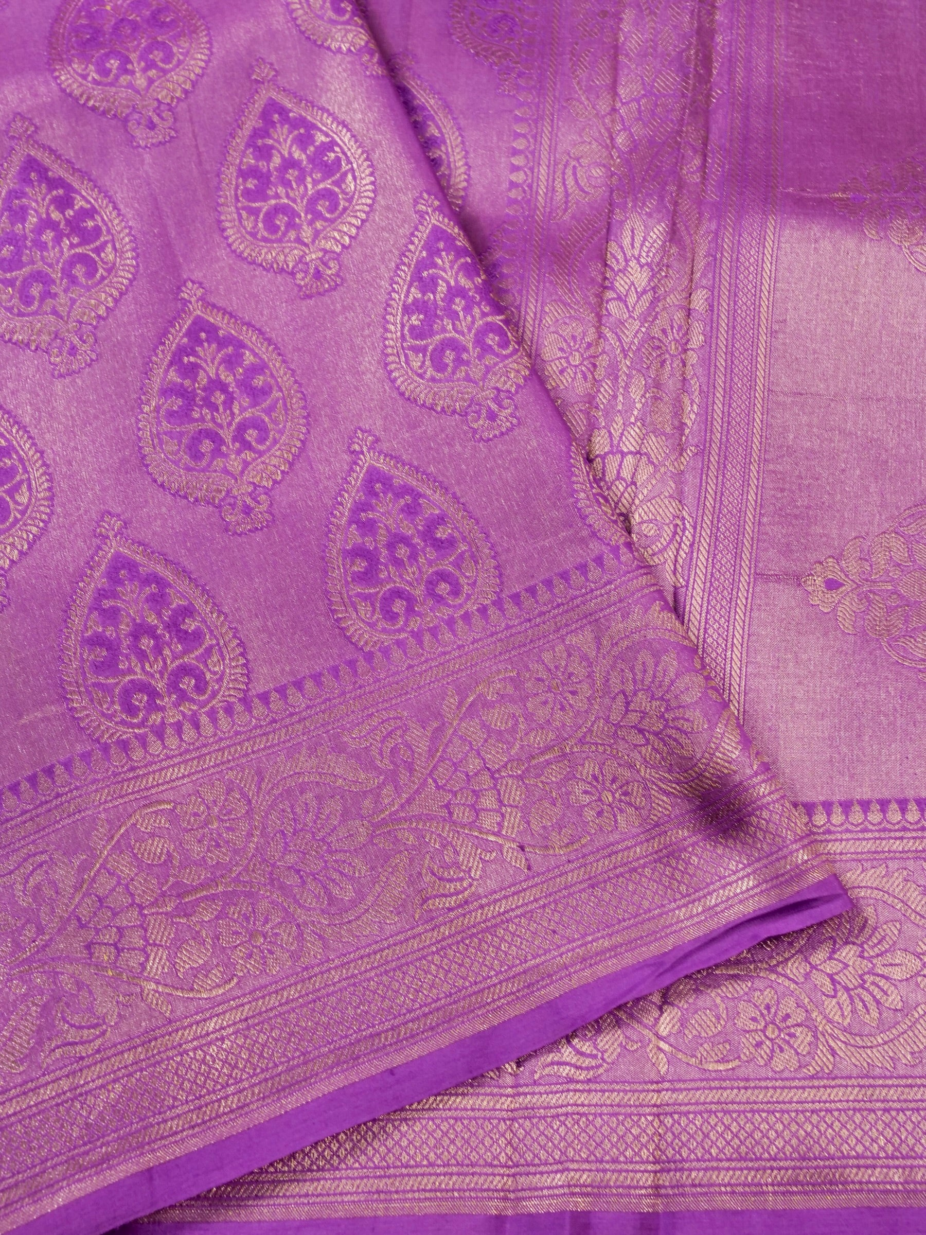 Handwoven Purple Banarasi Katan Soft Tissue Silk Saree
